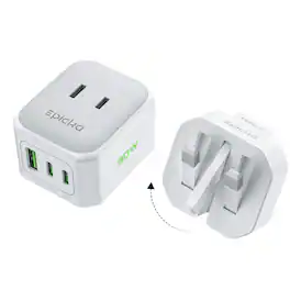 Epicka - Hybrid Mini International Power Adapter for US to Europe & England 30W PD Fast Charging 5-IN-1, Travel Essentials - White-Type G 1 Pack