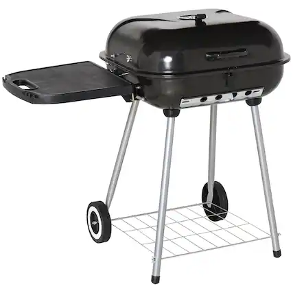 Front. Ecooso - 21" Portable Charcoal Grill with Wheels and Bottom Shelf, BBQ Smoker with Adjustable Vents for Picnic or Backyard Use - Black.