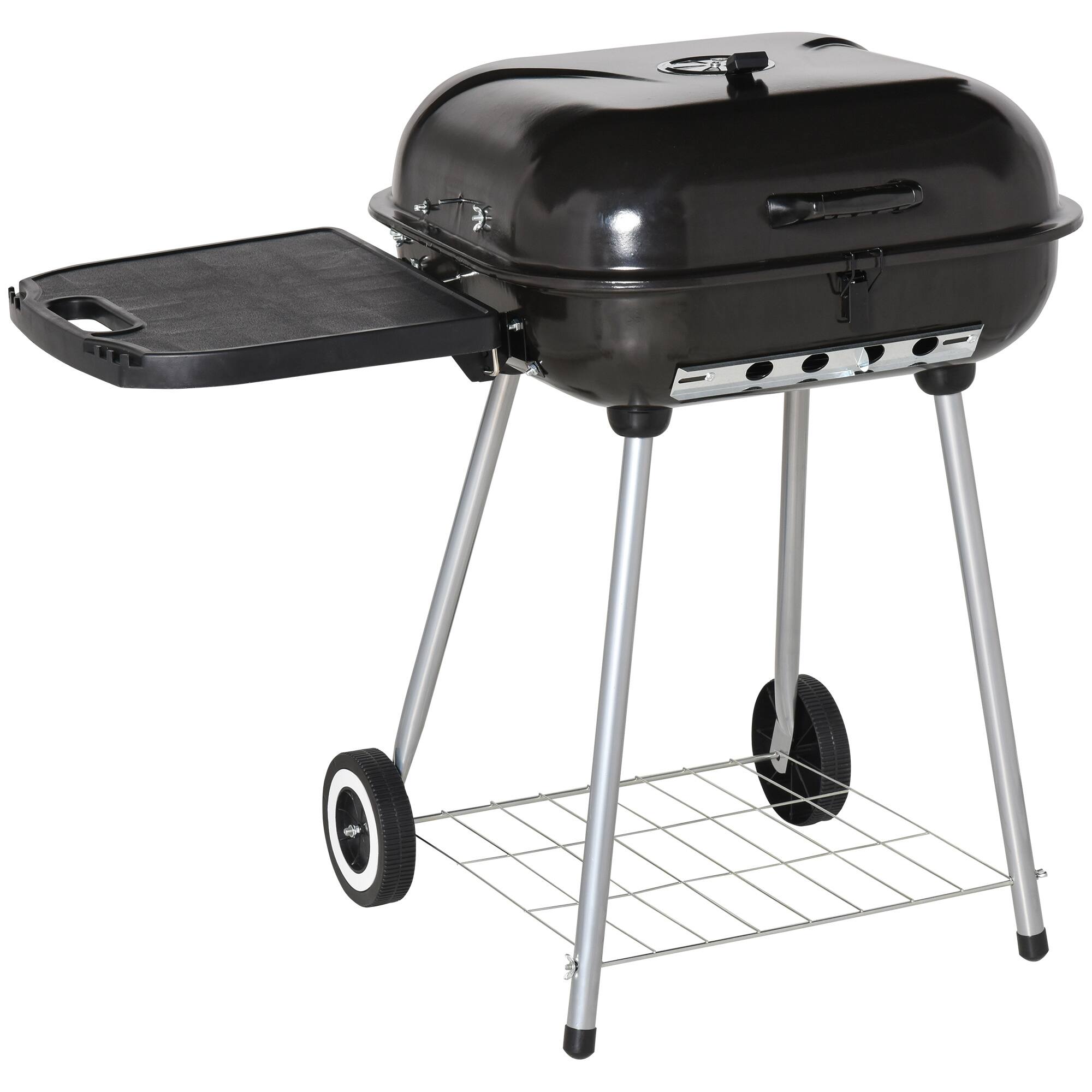 Ecooso - 21" Portable Charcoal Grill with Wheels and Bottom Shelf, BBQ Smoker with Adjustable Vents for Picnic or Backyard Use - Black
