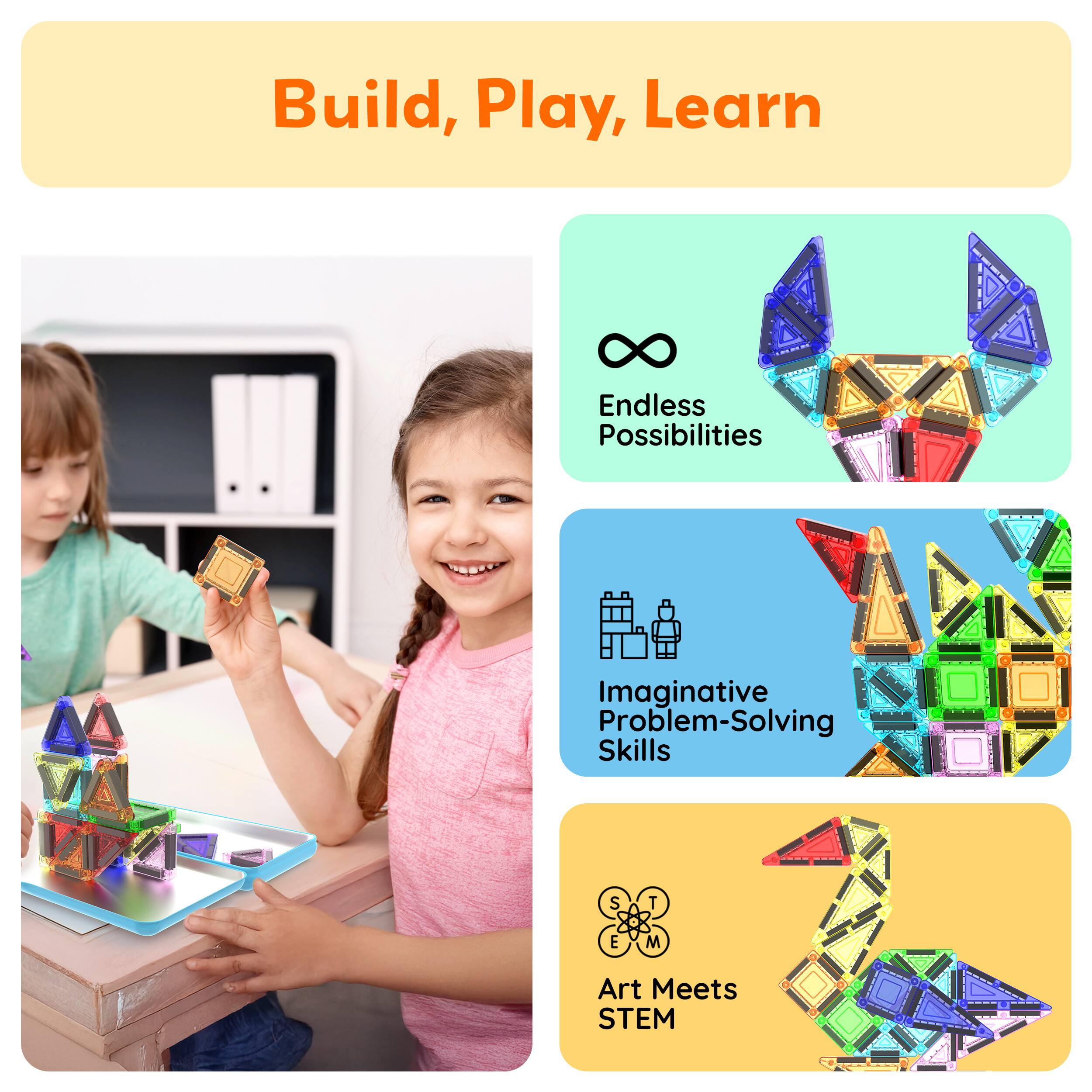 Build, Play, Learn

- Endless Possibilities
- Imaginative Problem-Solving Skills
- Art Meets STEM