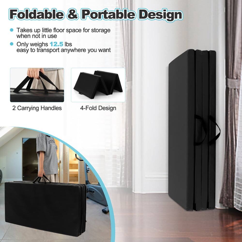 Foldable & Portable Design

- Takes up little floor space for storage when not in use
- Only weighs 12.5 lbs easy to transport anywhere you want

2 Carrying Handles

4-Fold Design