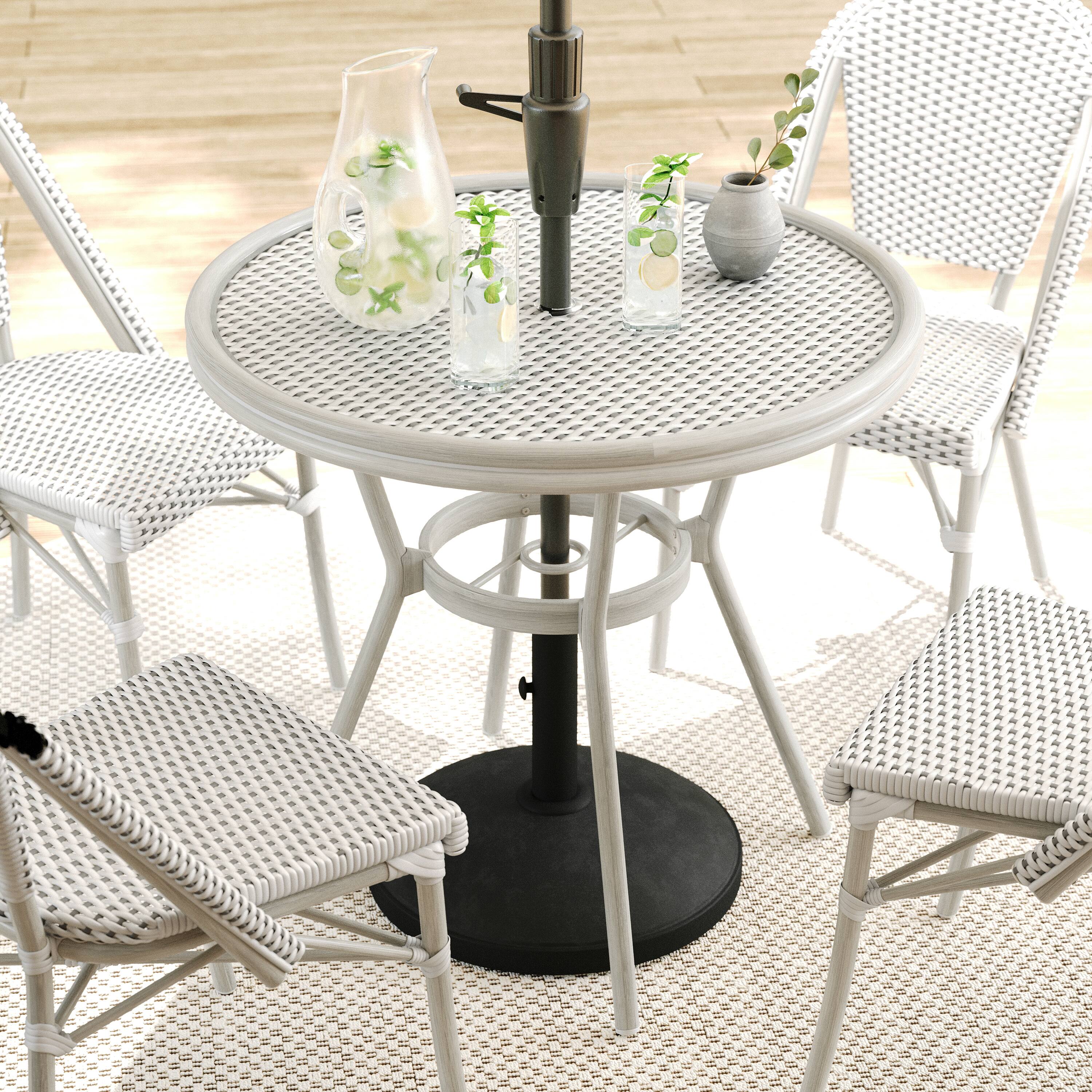 Alt View 4. Martha Stewart - Lily Pond All Weather Woven Bistro Table and Chairs Set with Aluminum Frames - Gray & White/Gray Frame.