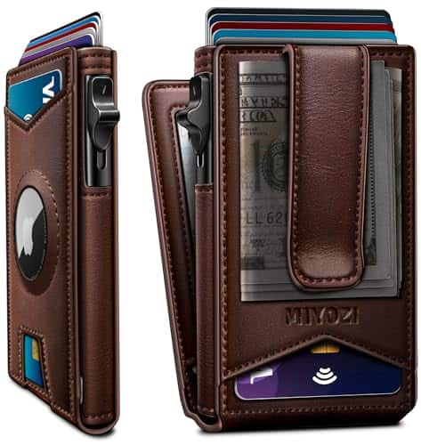 Vulpecula Spade - Airtag Wallet for Men,with Money Clip Gift Boxed,Slim Front Pocket Wallet RFID Blocking Metal Case Smart Pop-up Credit - Brown083