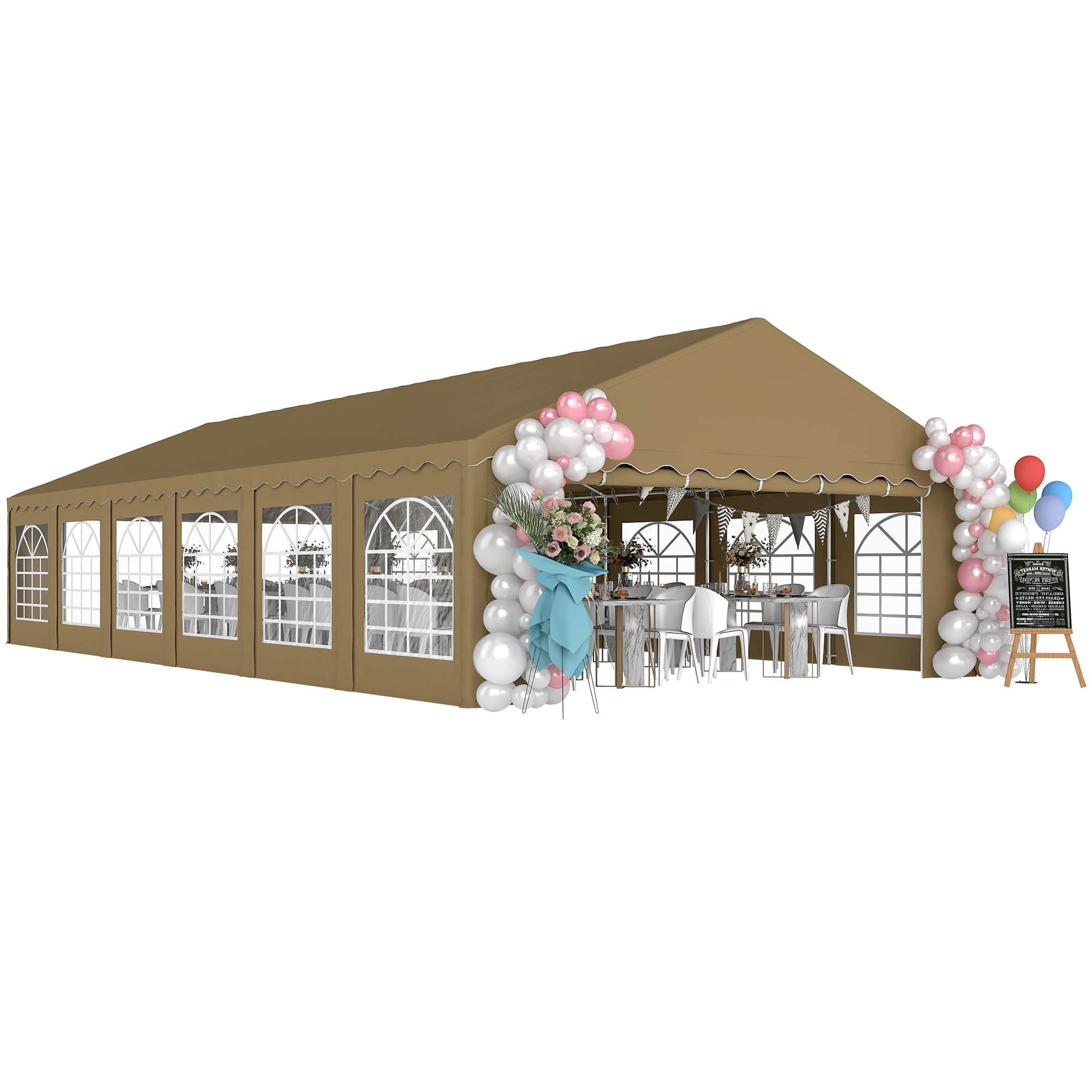 Outsunny - x 40' Party Tent, Outdoor Canopy Tent with Removable Sidewalls, 12 Windows for Parties, Wedding, Events - Brown