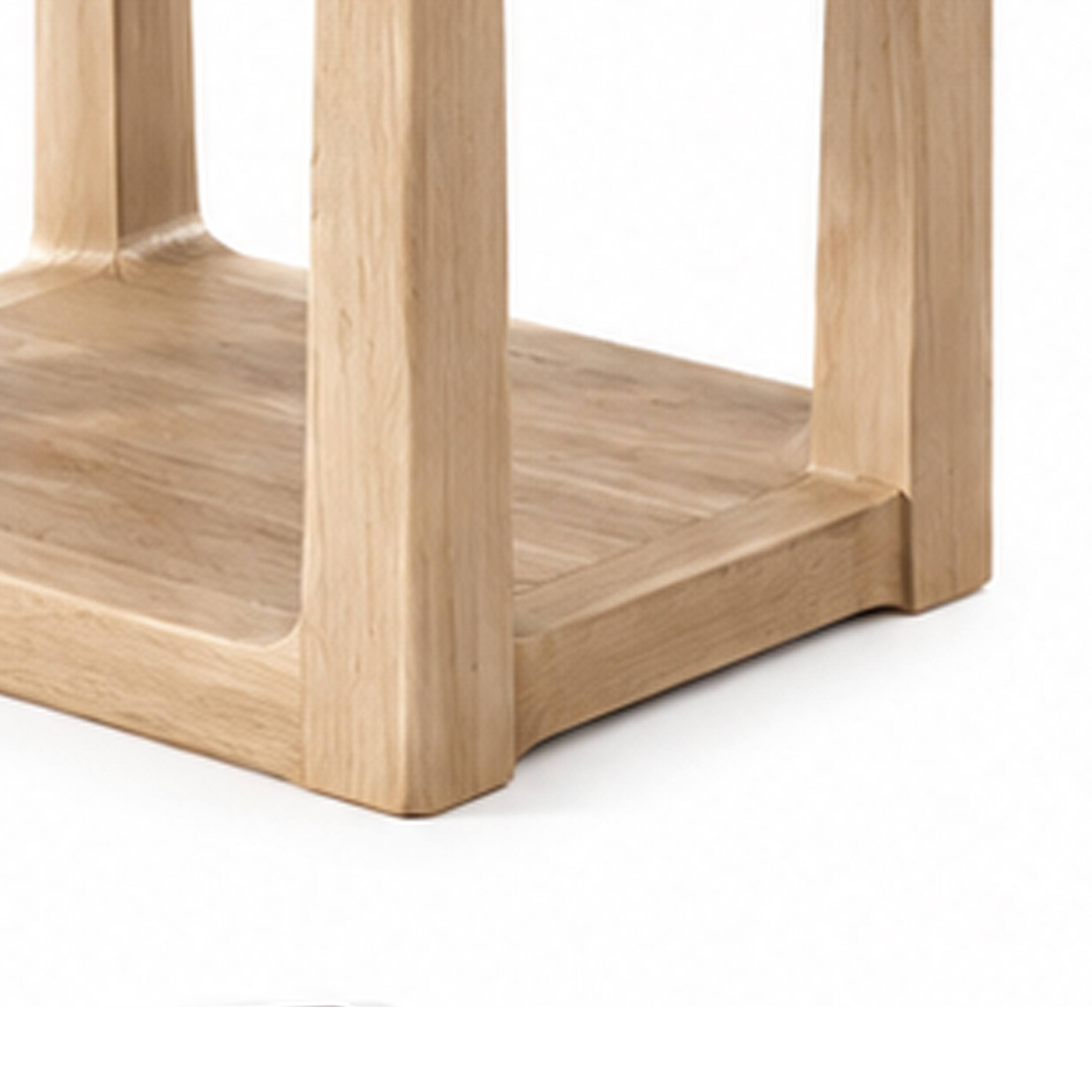 Alt View 1. Manhattan Lane - Sane Side End Table, 24 Inch Faux Marble Top with Shelf - White, Natural Brown.