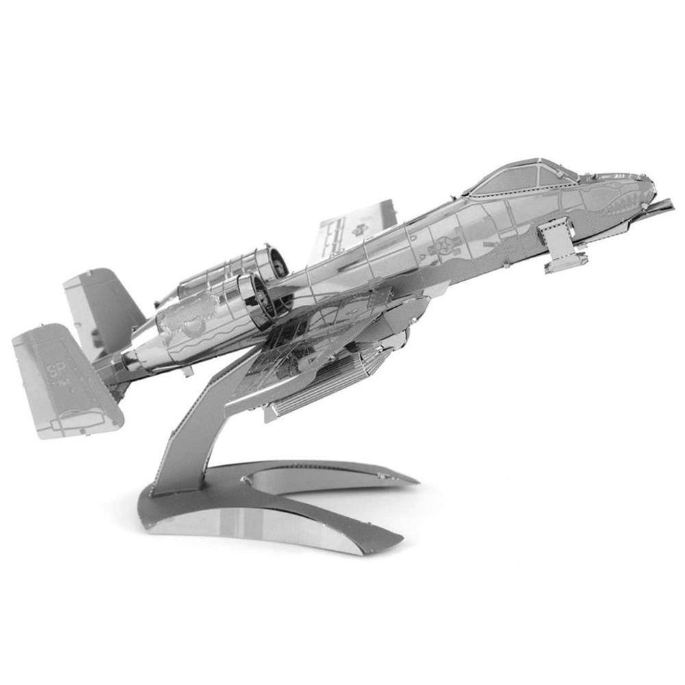 Angle. Metal Earth - Fairchild Republic A-10 Thunderbolt II Warthog Attack Aircraft Moderate Difficulty Steel Model Kit by Metal Earth - Silver.