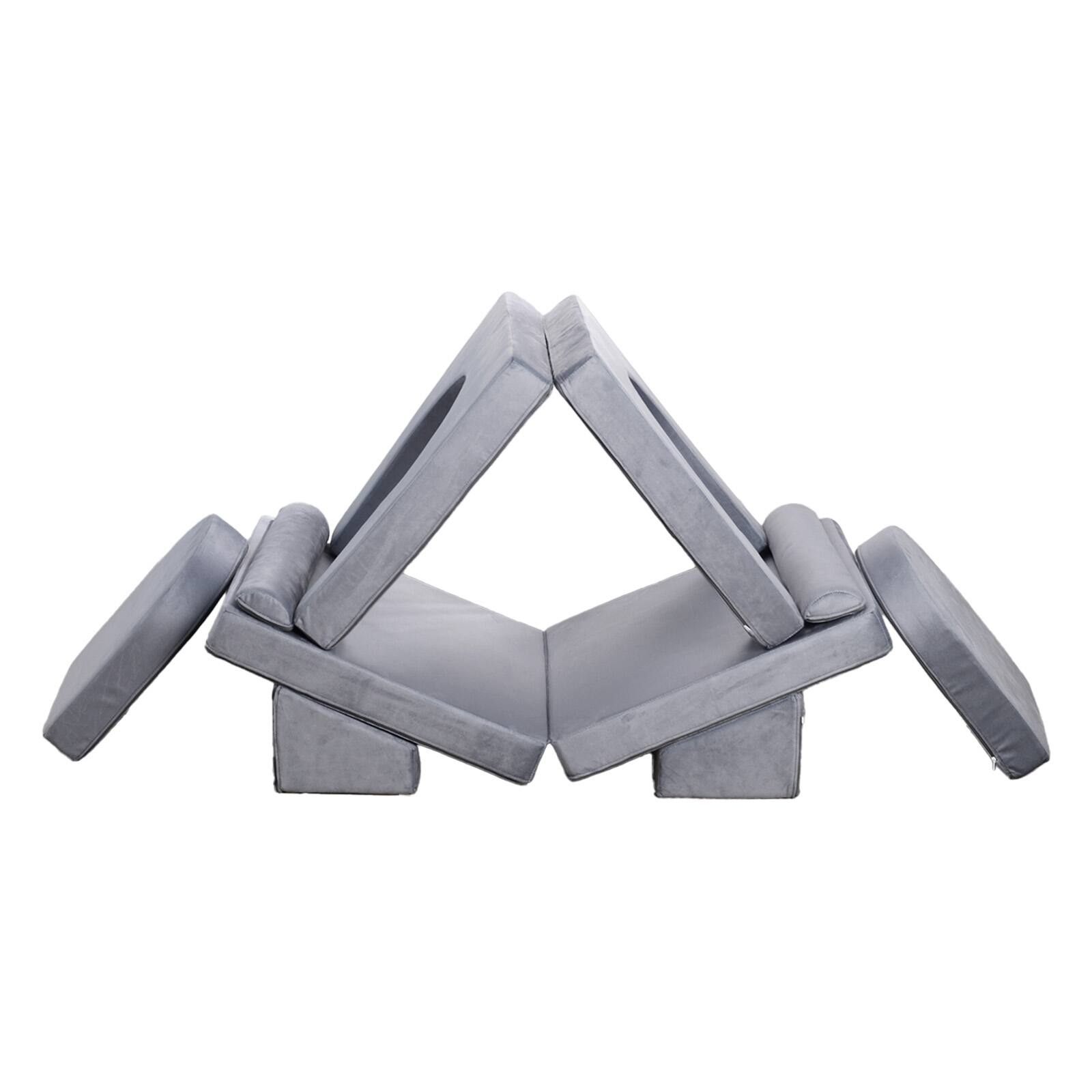 Alt View 5. VEVOR - Modular Kids Play Couch, Sectional Toddler Sofa with Armrests, 28D Sponge & Short Pile - Gray.