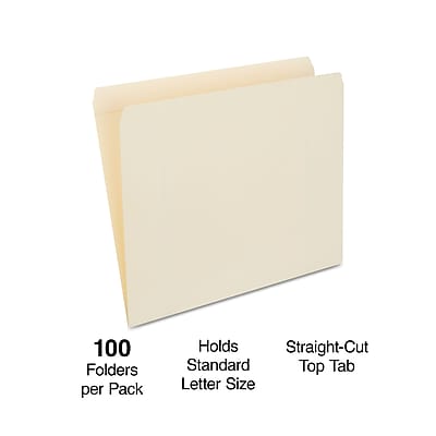 100 Folders per Pack  
Holds Standard Letter Size  
Straight-Cut Top Tab
