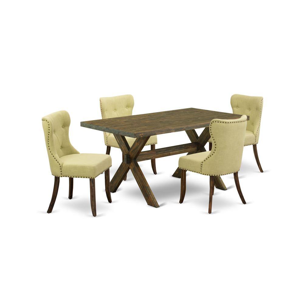 Left. East West Furniture - East West Furniture X776SI737-5 5-Pc Dining Room Set- 4 Parson Dining Chairs with Limelight Linen Fabric Seat and - Multi-Color.