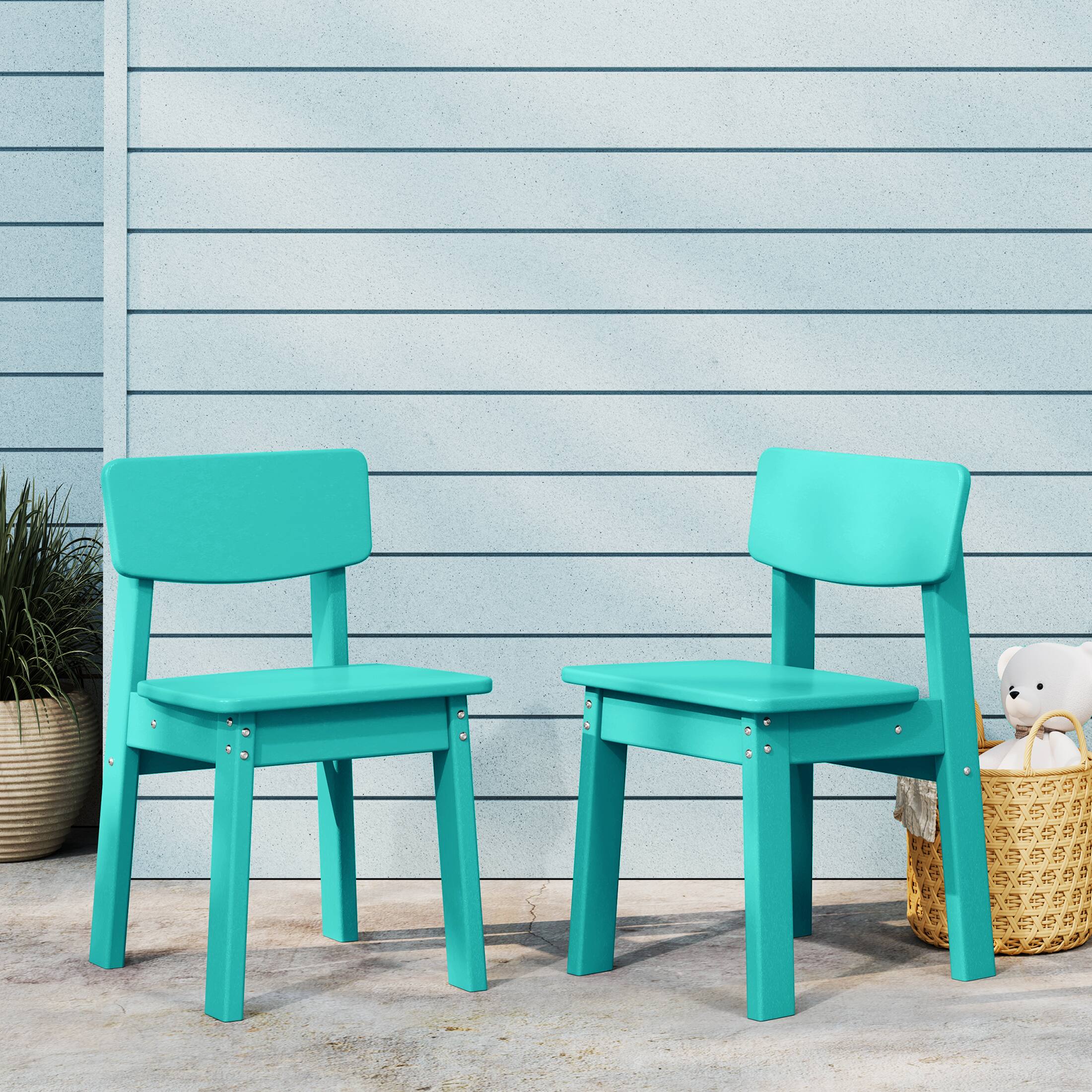 Angle. WestinTrends - WestinTrends Tiny Terraces Outdoor HDPE Kids Modern Plastic Toddler Dining Chairs (Set of Two) - Turquoise.