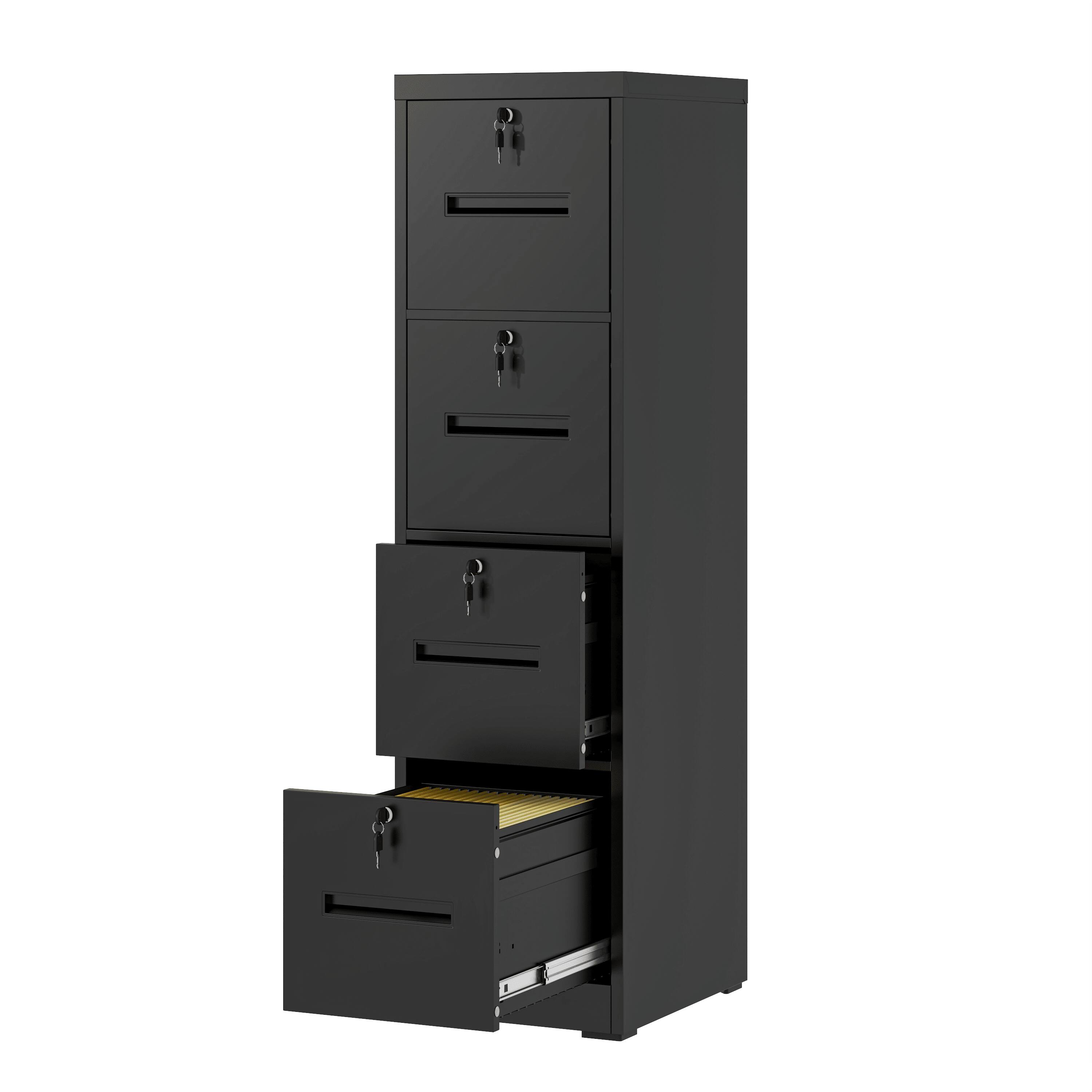 Angle. Mirfee - 4-Drawer Vertical File Cabinet with Lock, for Letter/Legal/A4/F4 Files - Black.