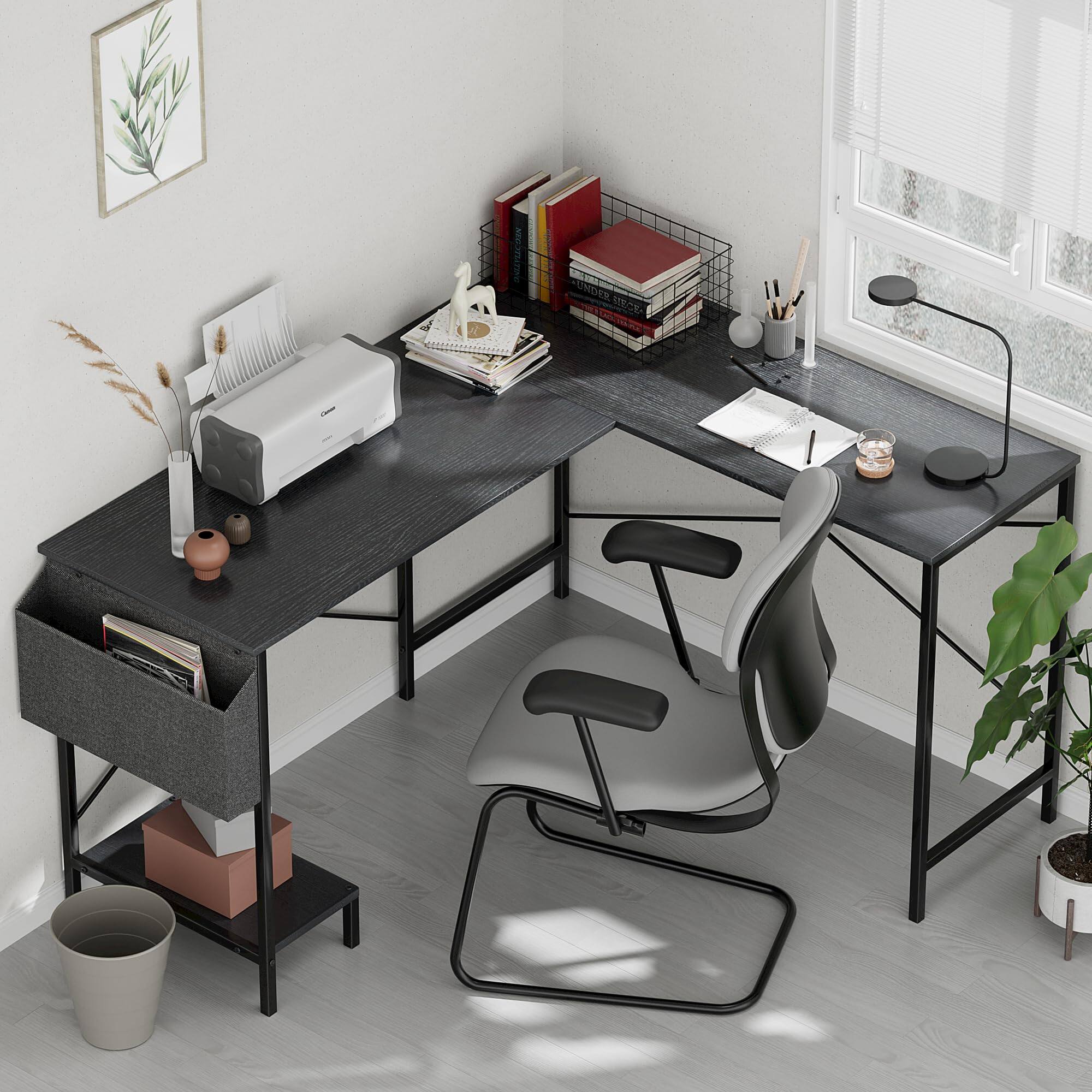 Alt View 3. Hirose Alice - Simple Deluxe L Shaped Desk Gaming Computer nch Reversible Corner Table PC Work Table for Writing Study Stu... - Default.