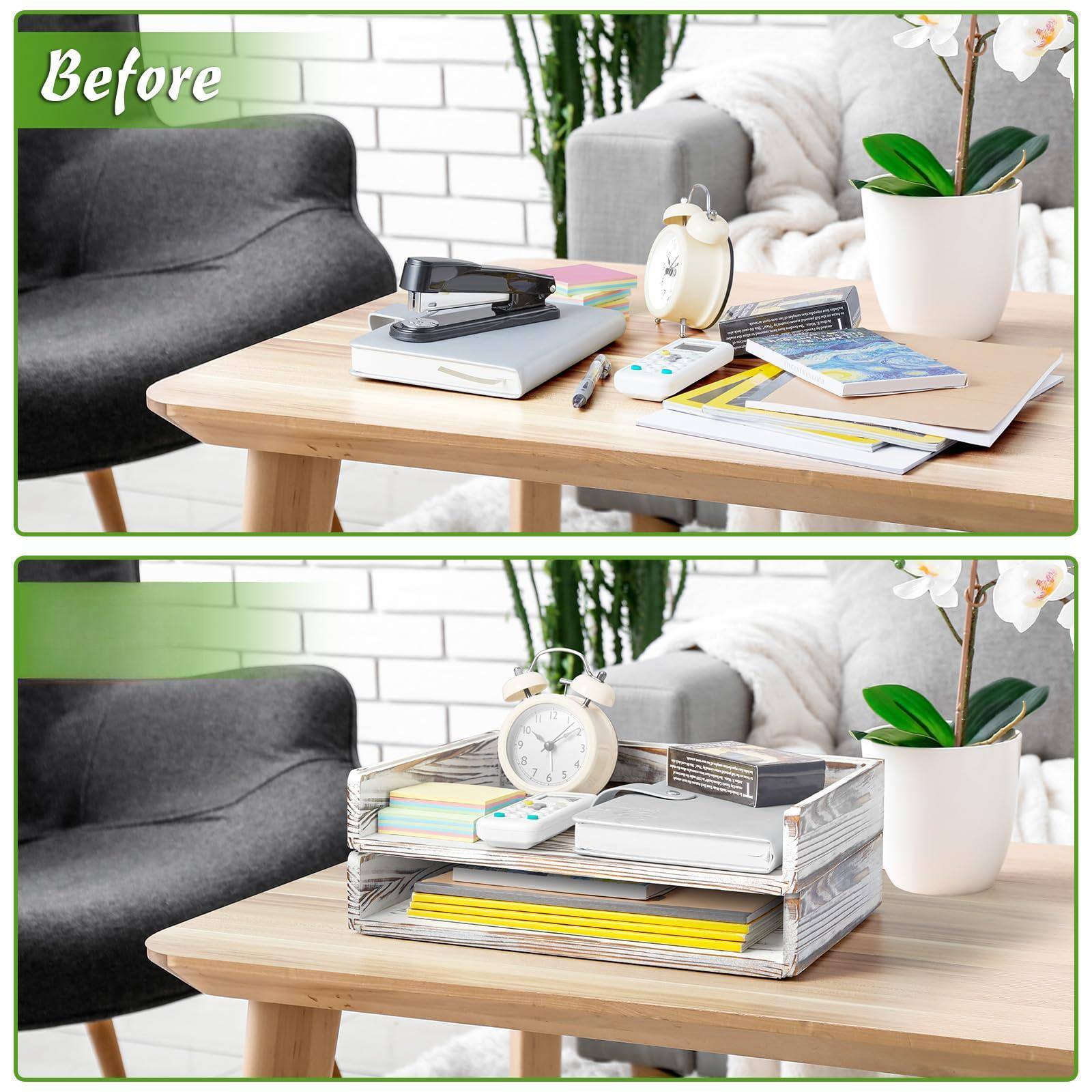 Dapper Styles Paper Organizer For Desk Wood Stackable Tray Office ...
