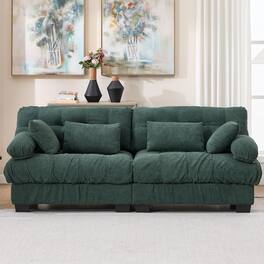 Trinkets Crazed - 88" Boucle Sectional Loveseat Sofa, Comfy Modular Convertible Couch Sofa Set w/Pillows - Green