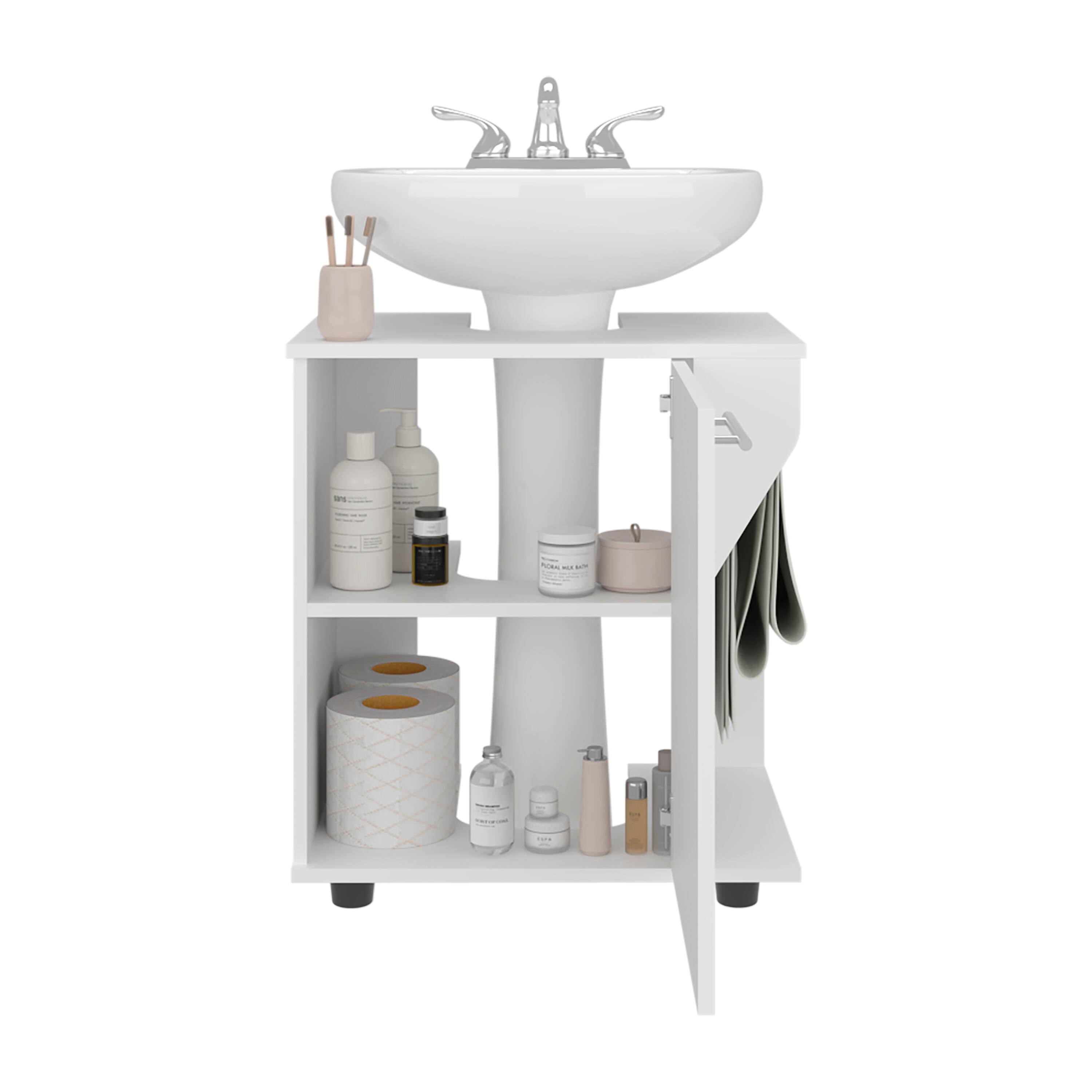 Alt View 2. TinyHomie - Phillips Freestanding Under Sink Cabinet Double Door Storage Open Back Wide Unit - White.