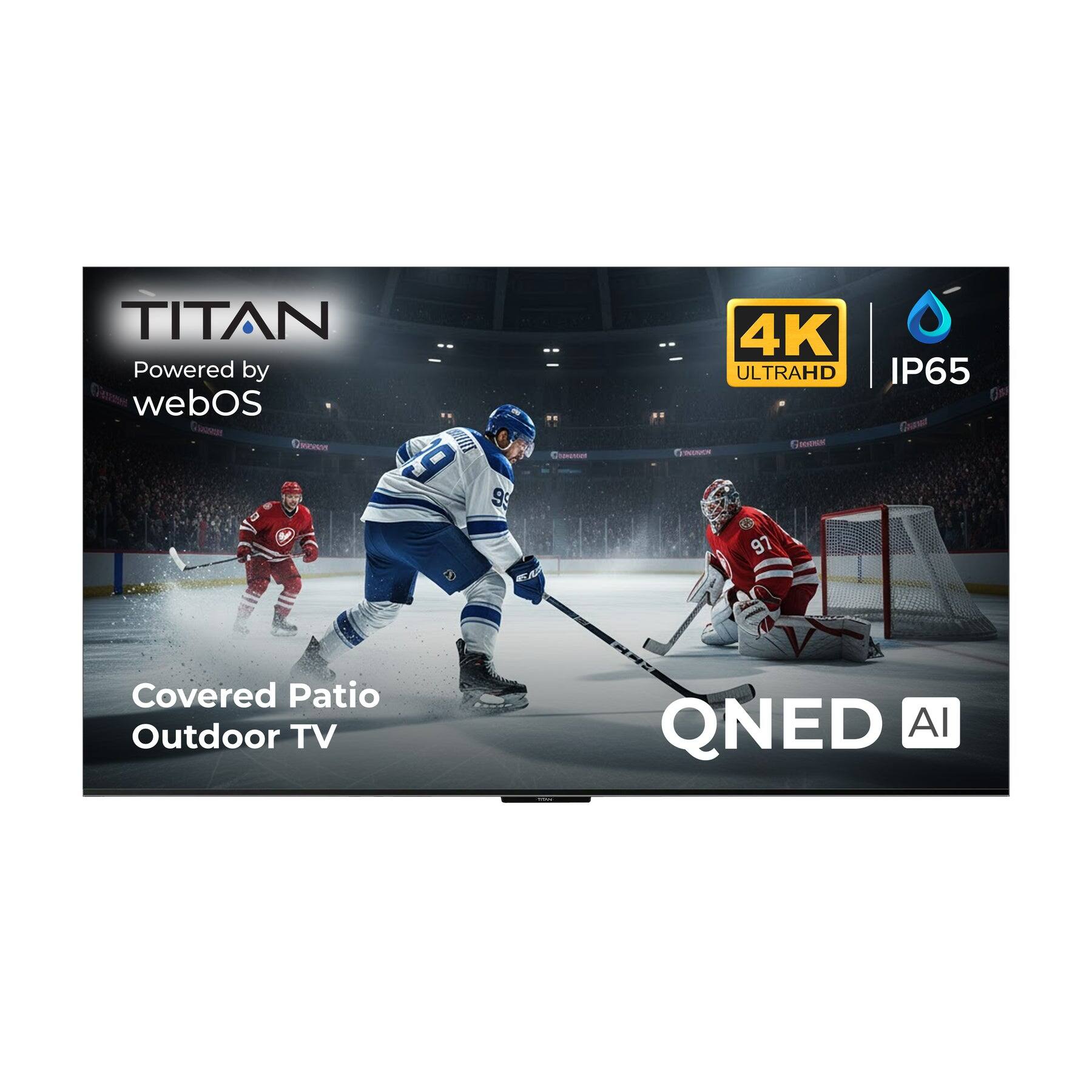 Titan - L100 QNED 75" Covered Patio Smart Outdoor TV, IP65 Weatherproof, WebOS 4K, Assembled in USA 2 Yr Wty