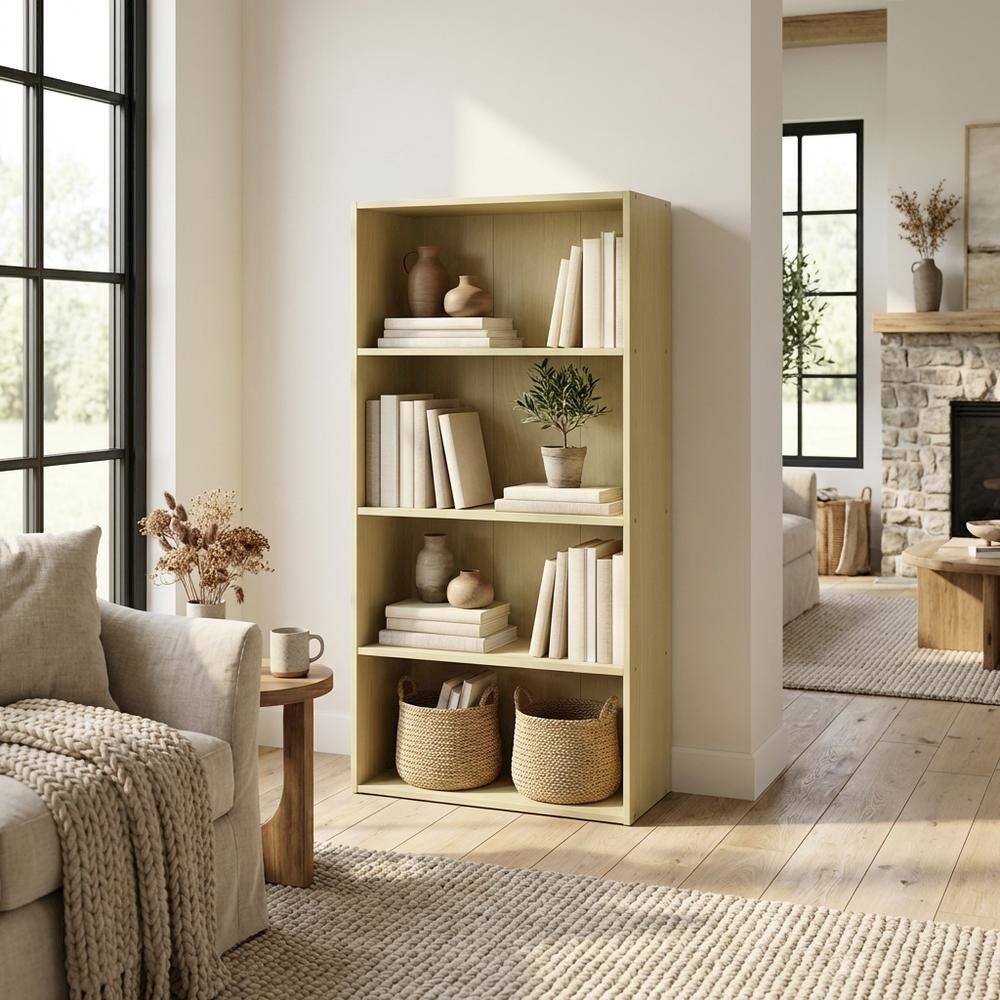 Left. FurniFact - Wood Bookcase with Open Shelving for Home Office Storage - Steam Beech.