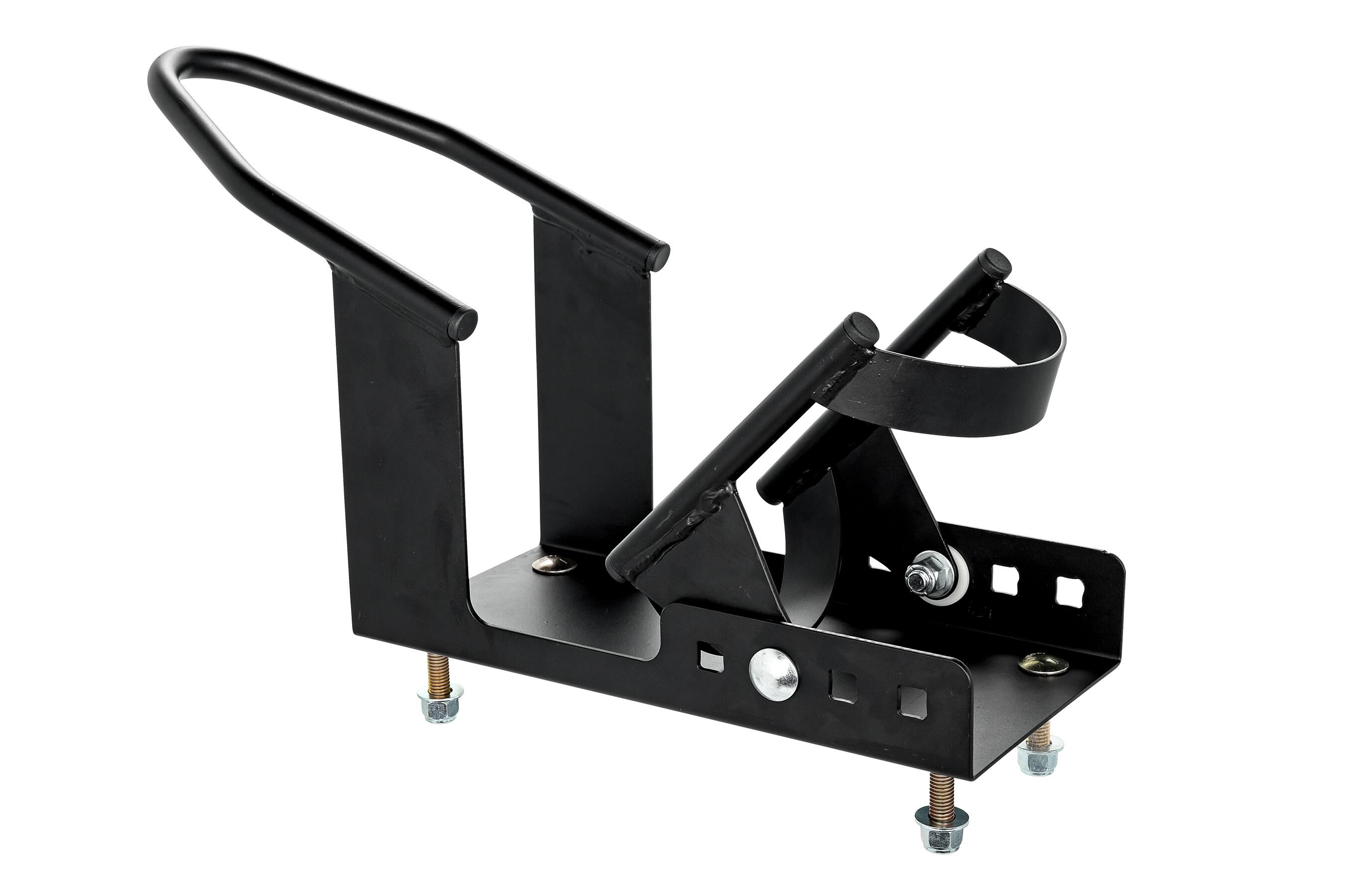 Alt View 1. Camco - Camco Motorcycle Wheel Chock Mount with Handlebar Straps & Universal Tire Fit - Black.