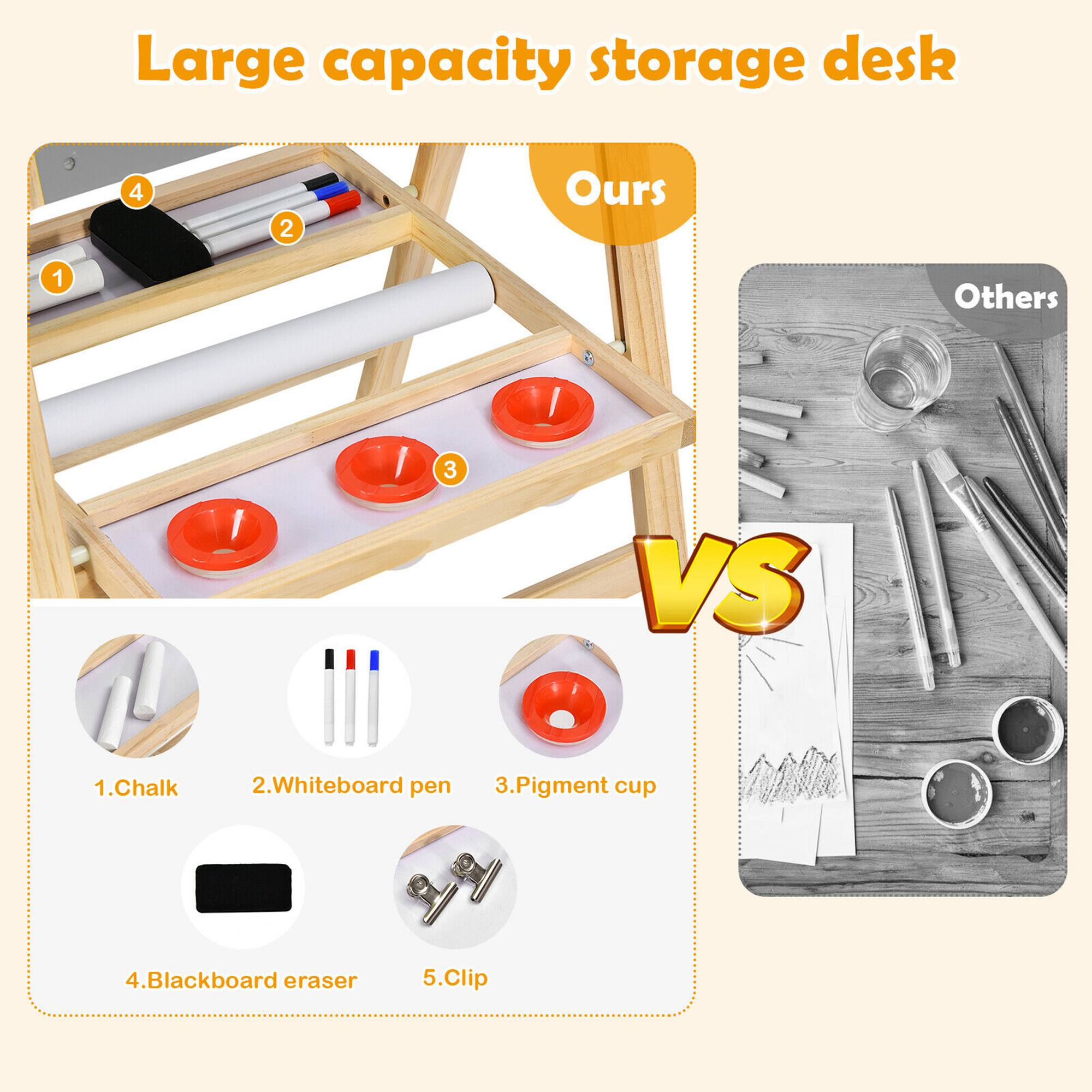 Large capacity storage desk 4 2 Ours 1 Others I 3 I VS 1. Chalk 2. Whiteboard pen 3. Pigment cup 4. Blackboard eraser 5. Clip