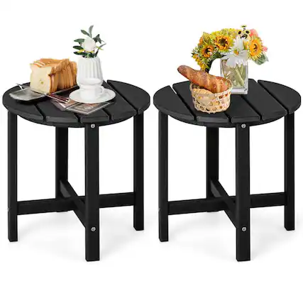 Front. Kadyn - Patio Coffee Tables,Patio Tables,Set of 2 18 Inch Round Weather-Resistant Adirondack Side Tables - Black.