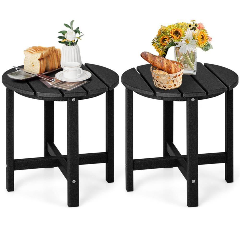 Front. Kadyn - Patio Coffee Tables,Patio Tables,Set of 2 18 Inch Round Weather-Resistant Adirondack Side Tables - Black.