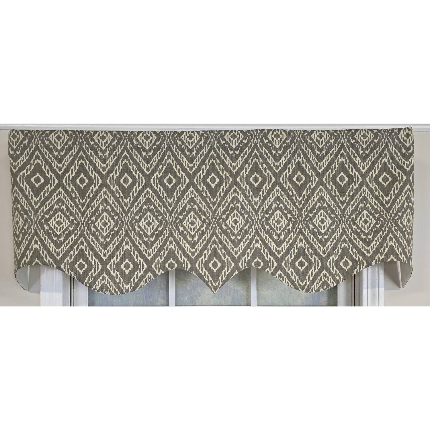 Left. RLF Home - RLF Home 100% Cotton Corsica Regal  Fully lined Windows Rod Pocket Valance 50" x 17"  Gray - Gray.