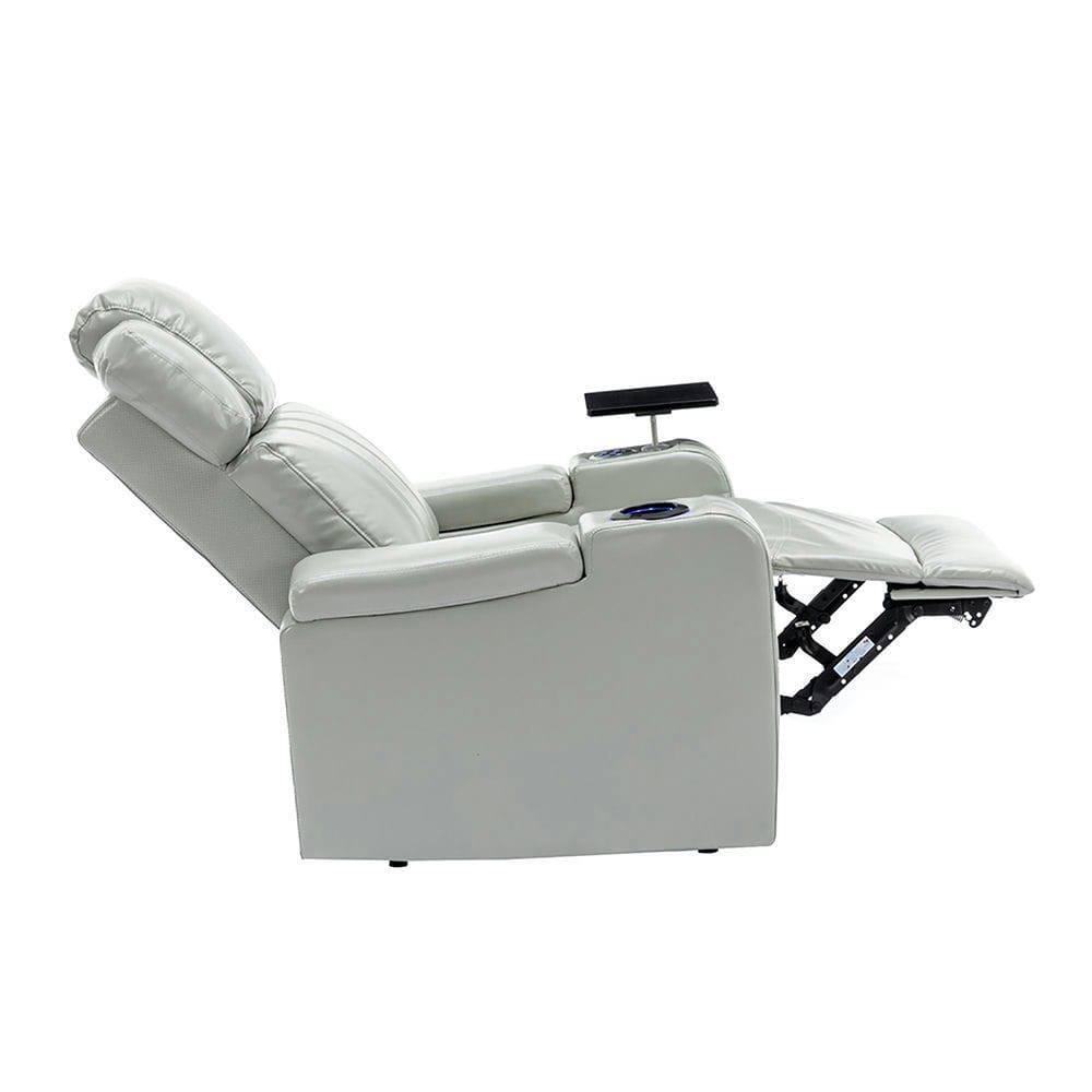 Alt View 10. Kadyn - PU Leather Power Home Theater Recliner with Cooling Cup Holder, Bluetooth Speaker, Tray Table & Arm Storage - Gray.
