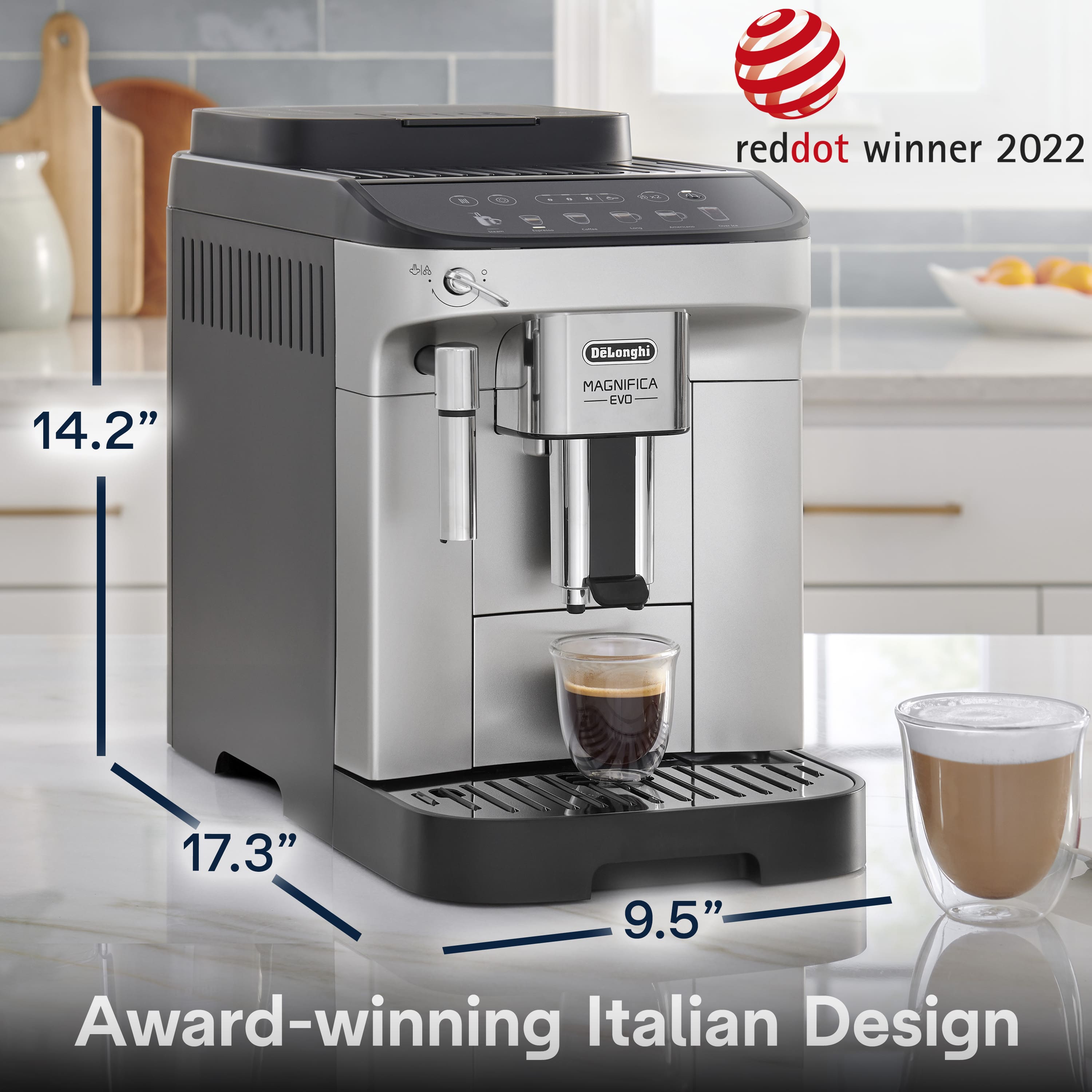 The text on the image reads: "Award-winning Italian Design."