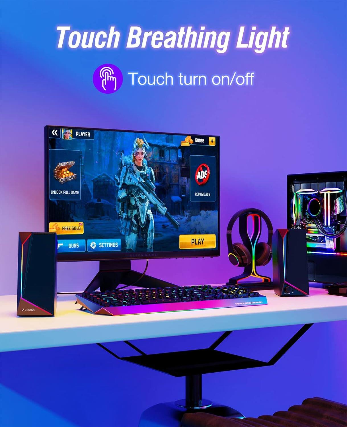 Touch Breathing Light  
Touch turn on/off  

PLAYER  
UNLOCK FULL GAME  
FREE GOLD  
GUNS  
SETTINGS  
PLAY  

ADS  
REMOVE ADS