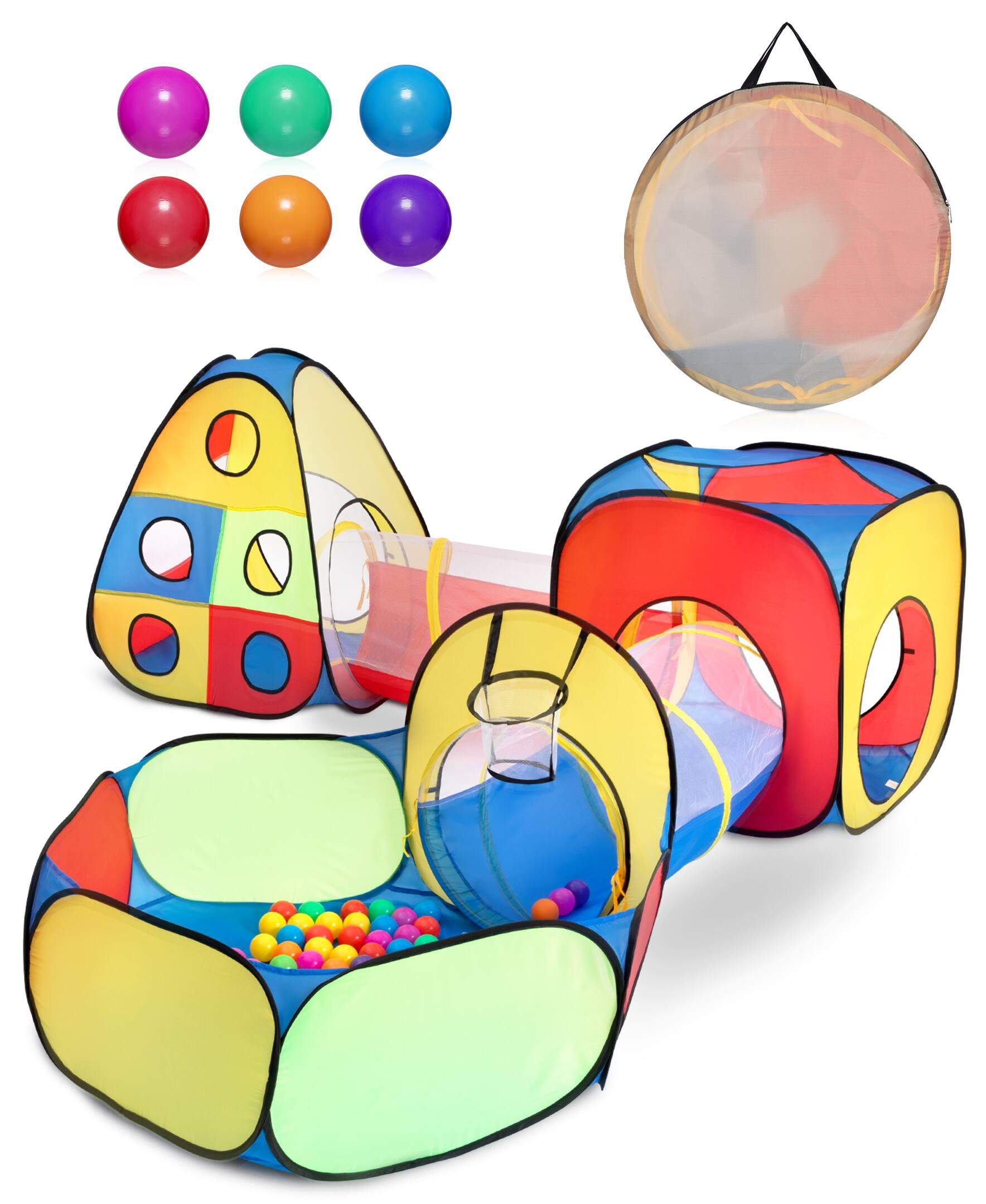 Angle. Sugift - 3-in-1 Kids Play Tent, Tunnel & Ball Pit Set – Pop Up Target Game Toy.