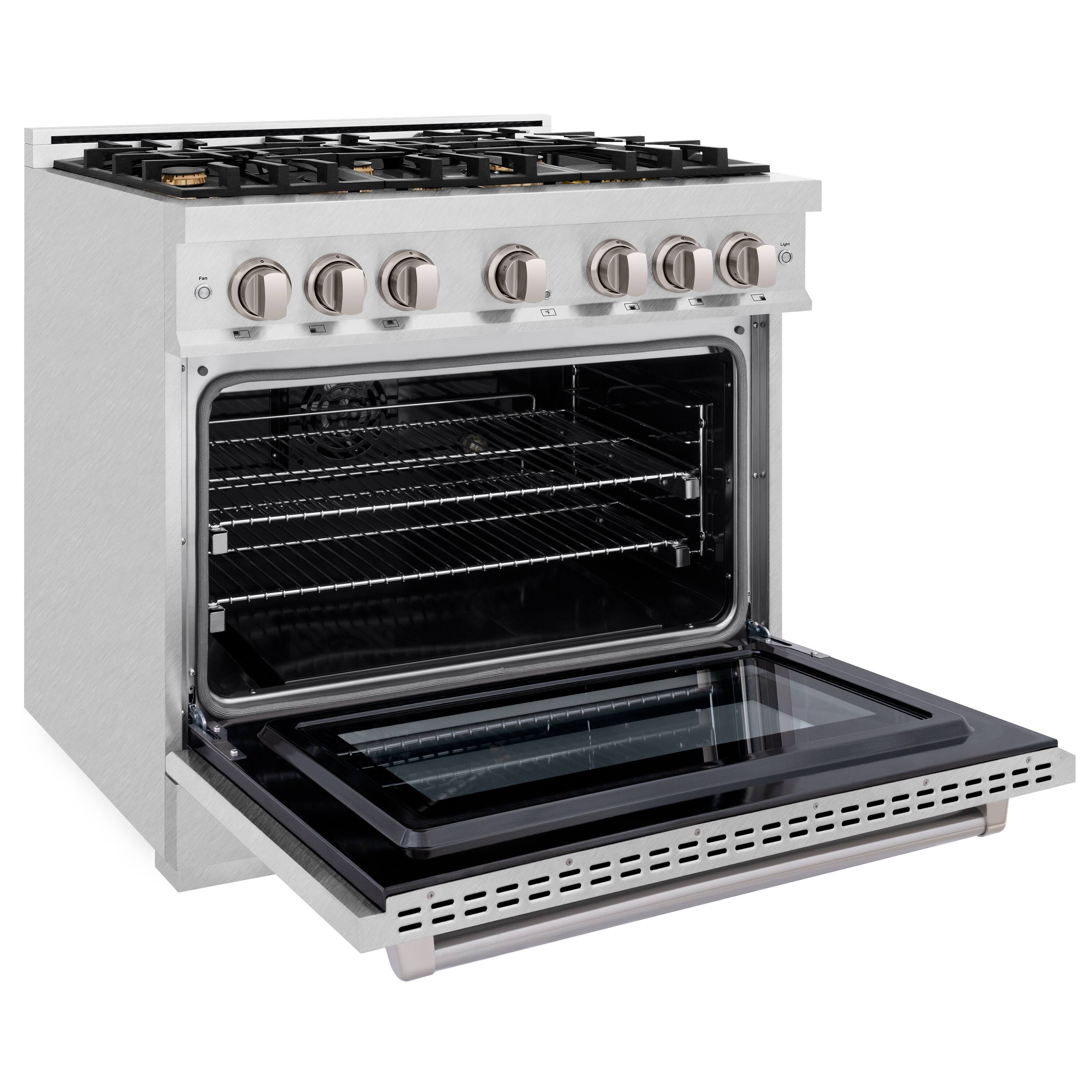 Angle. ZLINE - ZLINE 36 in. Select Dual Fuel Satin Steel Range w/ 6 Brass Burners & Convection Oven (HDRS-BR-36) - Stainless Steel.