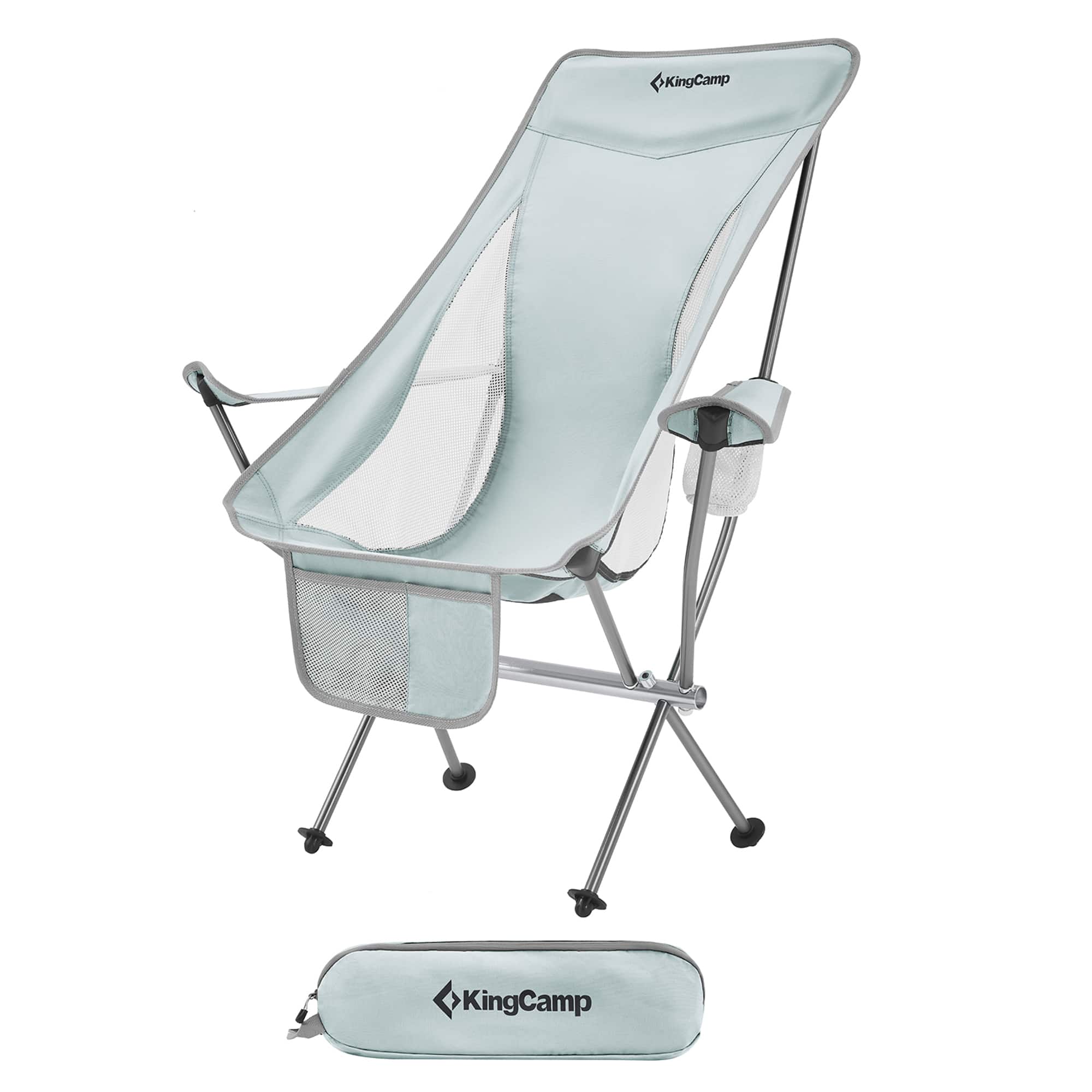 KingCamp - Lightweight Highback Camping Lounge Chair with Cupholder & Pocket, Grey - Gray