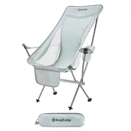 KingCamp - Lightweight Highback Camping Lounge Chair with Cupholder & Pocket, Grey - Gray