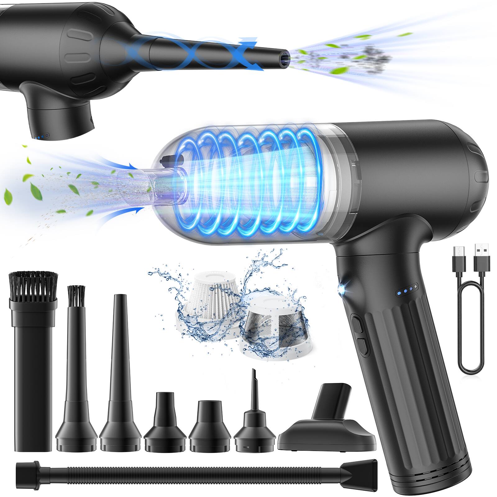 Front. Sugift - 17KPa Cordless Handheld Vacuum Portable Car Vacuum with Rechargeable Battery, Washable HEPA Filter.