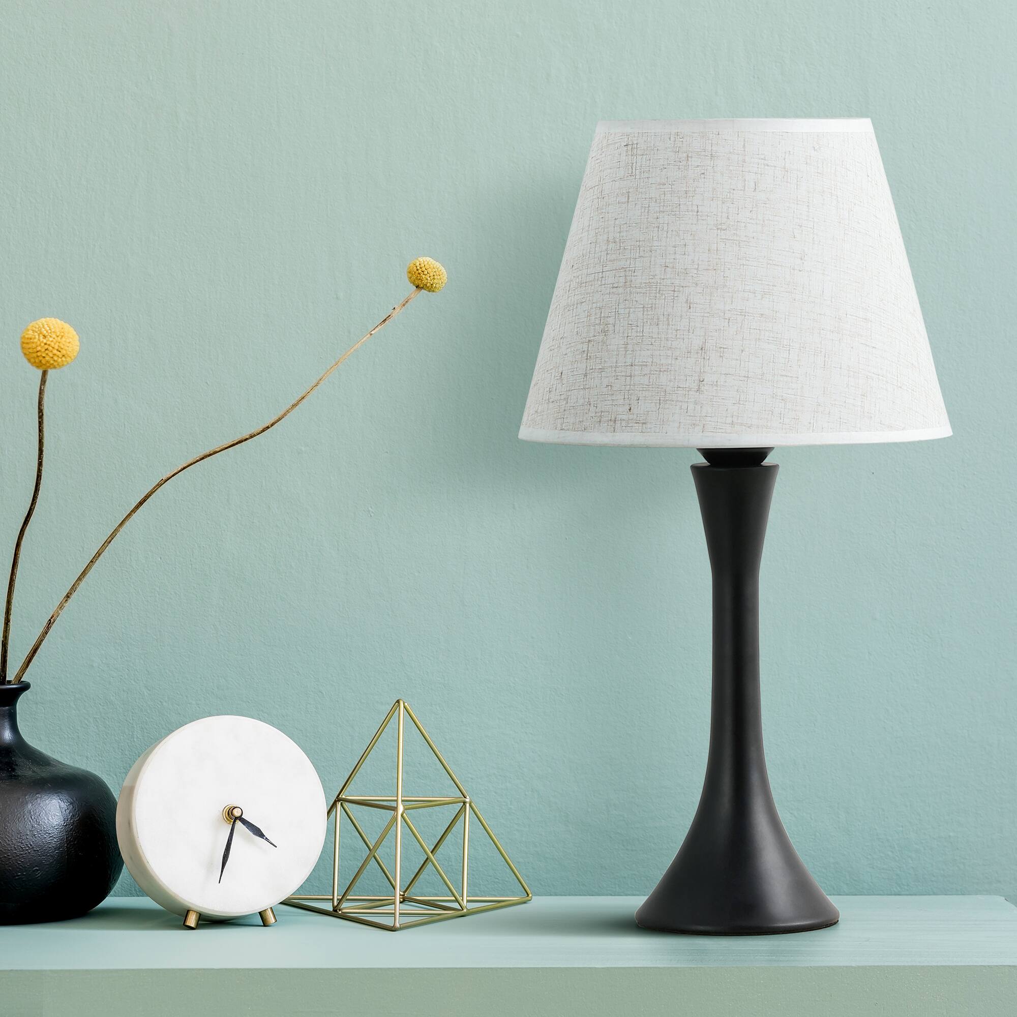 Back. Oumilen - Set of 2 Modern Black Table Lamps – Soft Linen Shades, 17" Tall, Perfect for Nightstands & Desks.