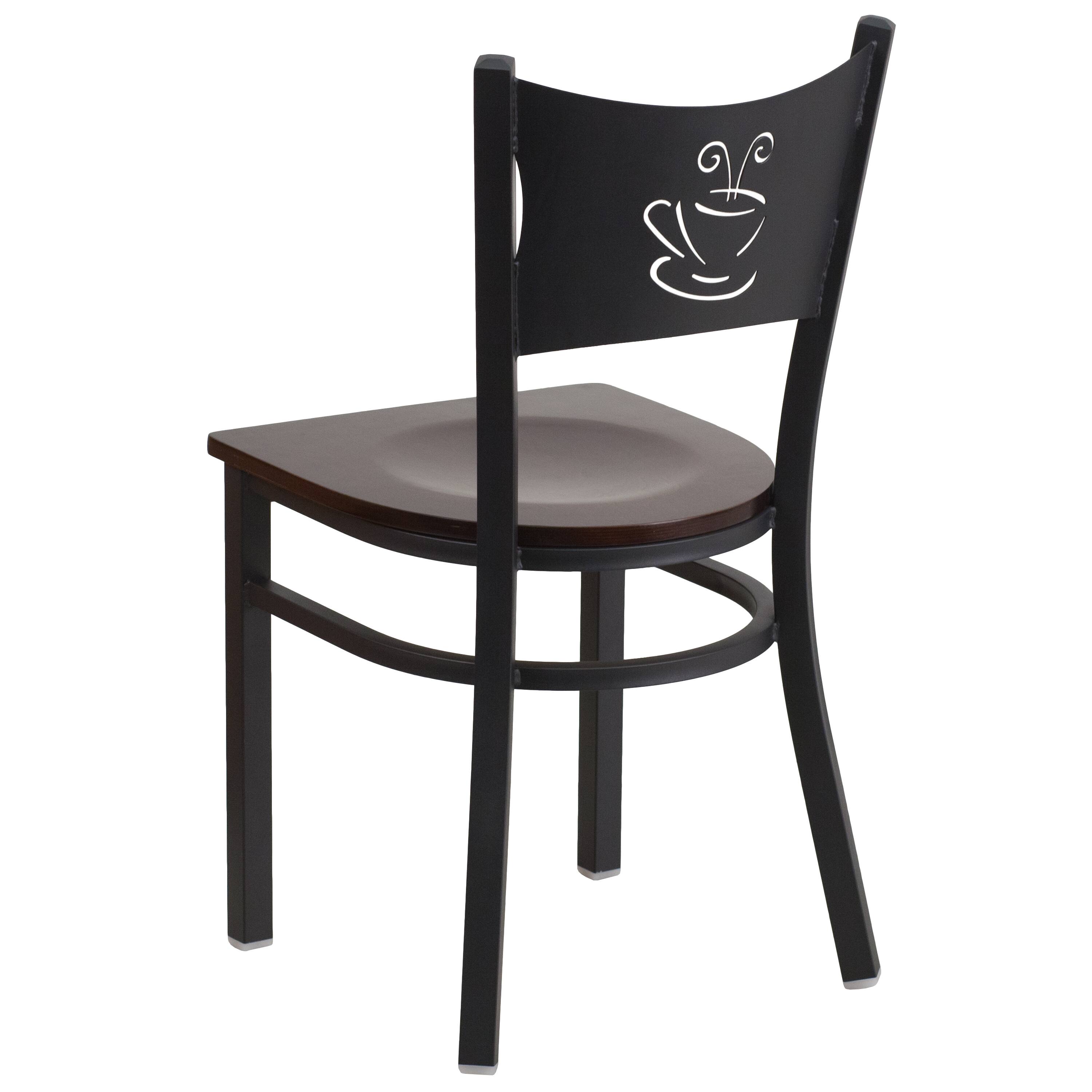 Alt View 3. Emma + Oliver - Coffee Back Metal Restaurant Dining Chair - Walnut Wood Seat/Black Metal Frame.