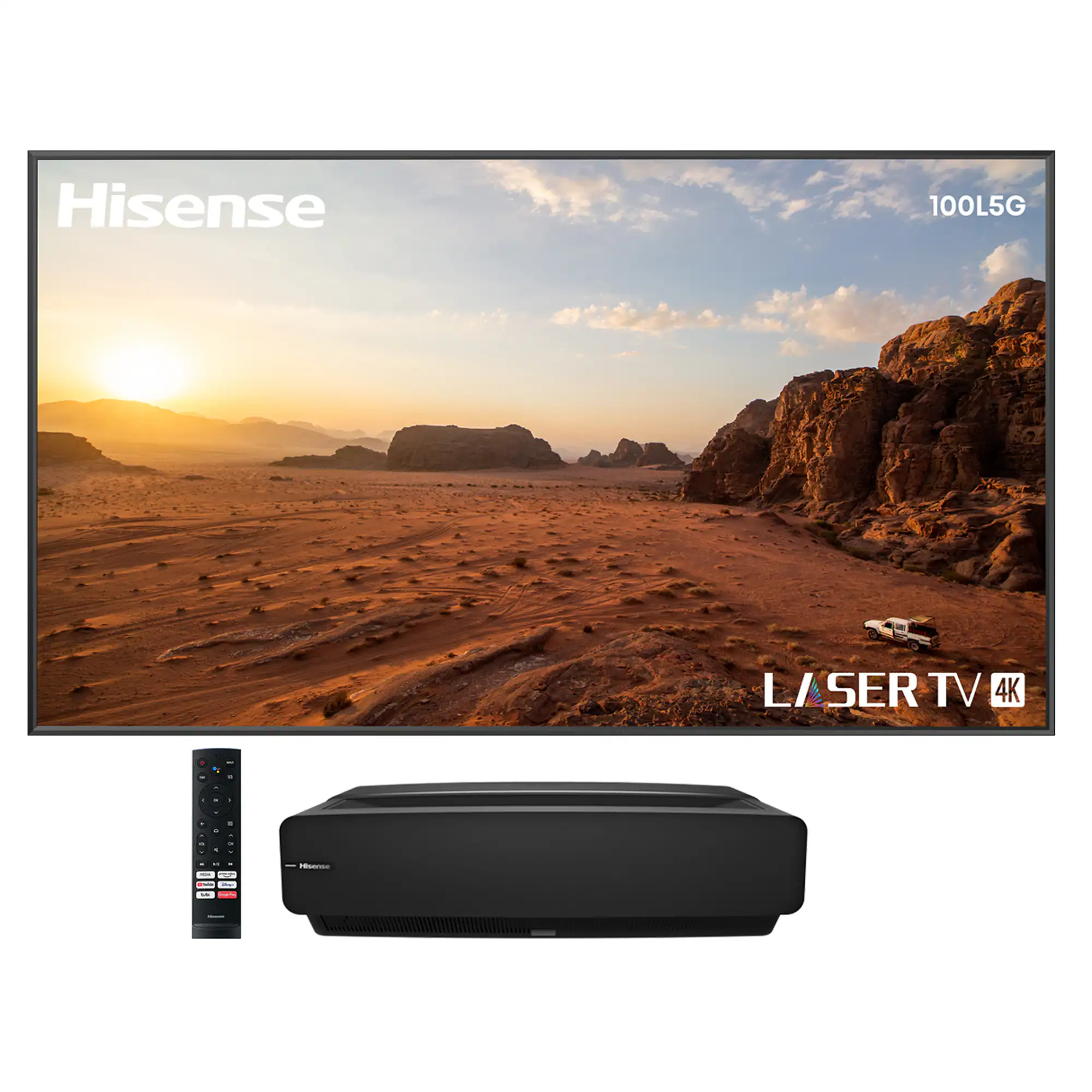Front. Hisense - L5G Laser TV Ultra Short Throw Projector with 100" ALR Screen, 4K UHD, 2700 Lumens, HDR10, Android TV - Black.