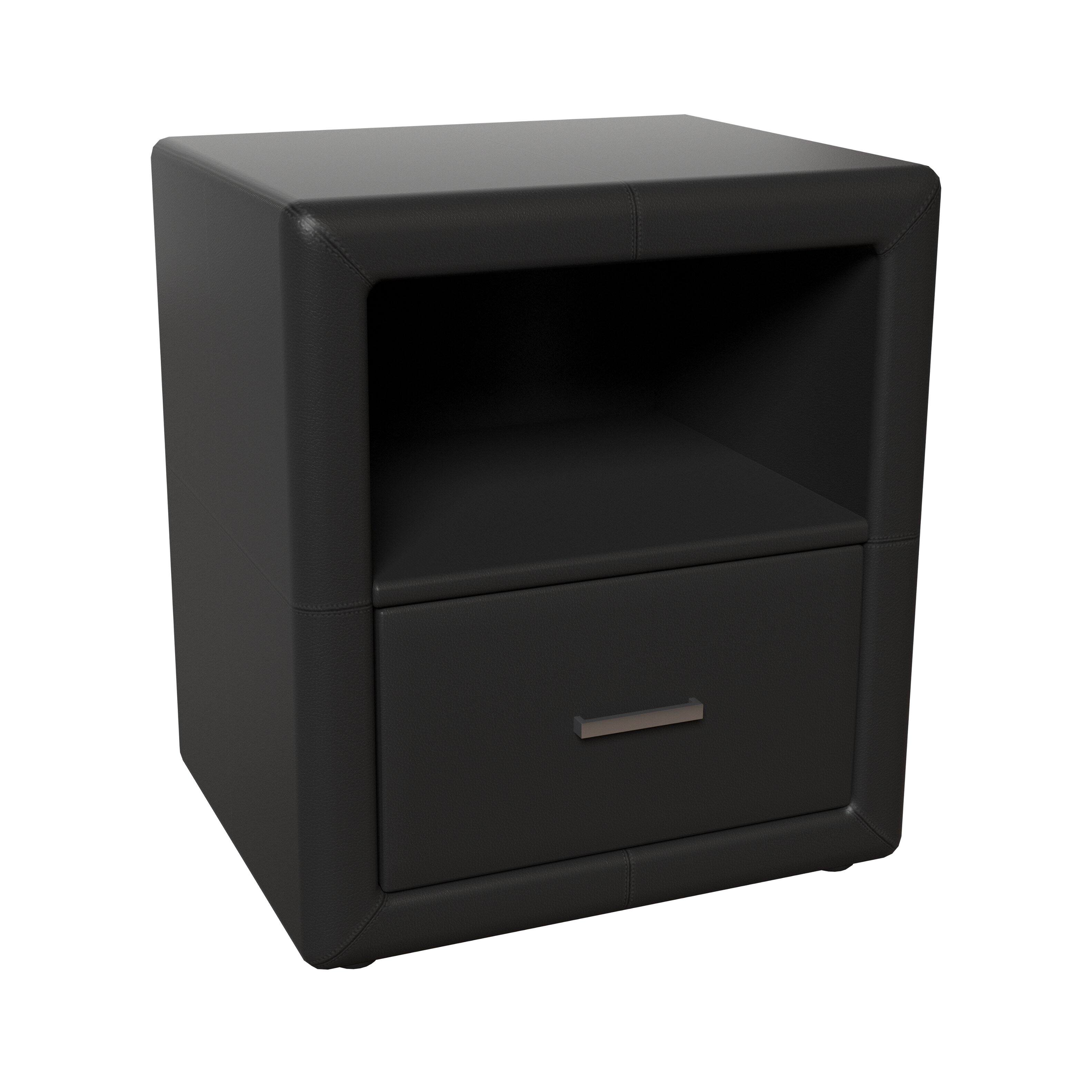 Alt View 2. Boyd Sleep - Boyd Sleep Lombardi Faux Leather One Drawer Nightstand- Pre-Assembled- Low profile bedroom end table - Black.