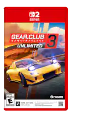 0D2 NINTENDO SWITCH. GEAR.CLUB 3 UNLIMITED EVERYONE ENFANTS et ADULTES nacon E O GAME-KEY CARD 50-08 Téléchargement Full game de download complet vie 50 internet Co) vic required Internet See back. nécessaire Voir du verso. ESRB CARTE CLÉ DE JEU support.nintendo.com/switch2/gamekeycard
---
**Nintendo Switch**
**GEAR.CLUB 3 UNLIMITED**
**キアワラファリミテッド**
**EVERYONE ENFANTS et ADULTES**
**E ESRB**
**GAME-KEY CARD**
**CARTE CLÉ DE JEU**
**50 - 6B Full game download via internet required. See back. Téléchargement du jeu complet (50 Go) via Internet nécessaire. Voir au verso.**
**support.nintendo.com/switch2/gamekeycard**
**nacon**