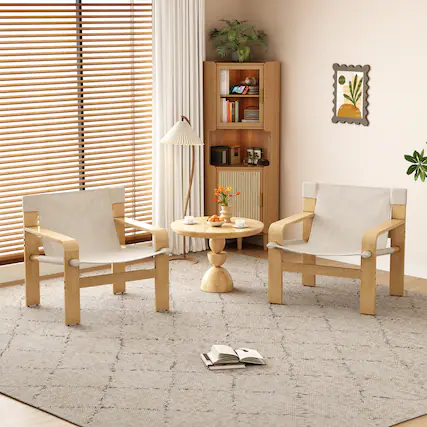 Front. GOODSILO - Modern Accent Lounge Chair with Wide Armrests and Detachable Washable Fabric Cover - White.