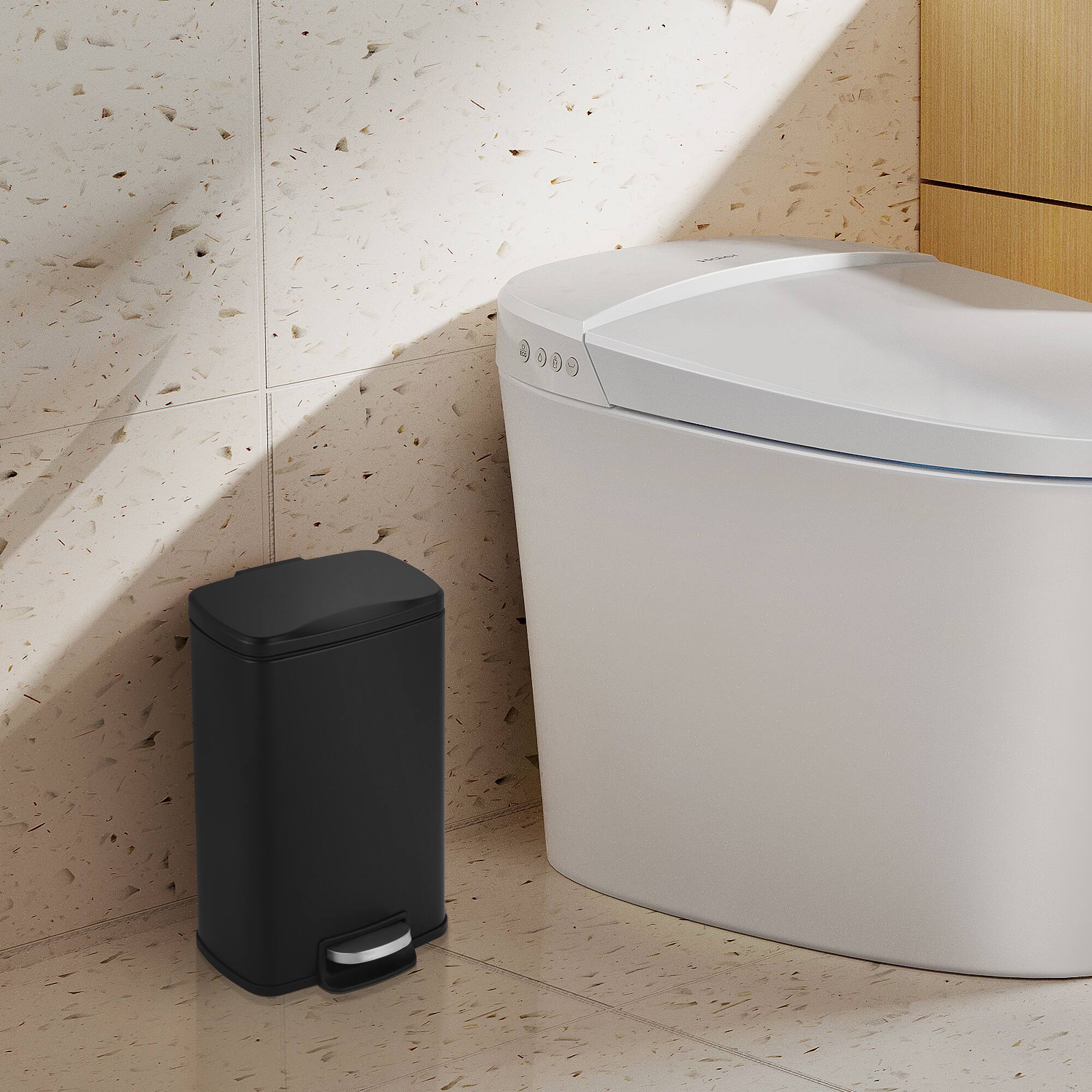 Back. Innovaze - Innovaze 1.3 Gal./5 Liter Rectangular Matt Black Step-on Trash Can for Bathroom and Office - Black.