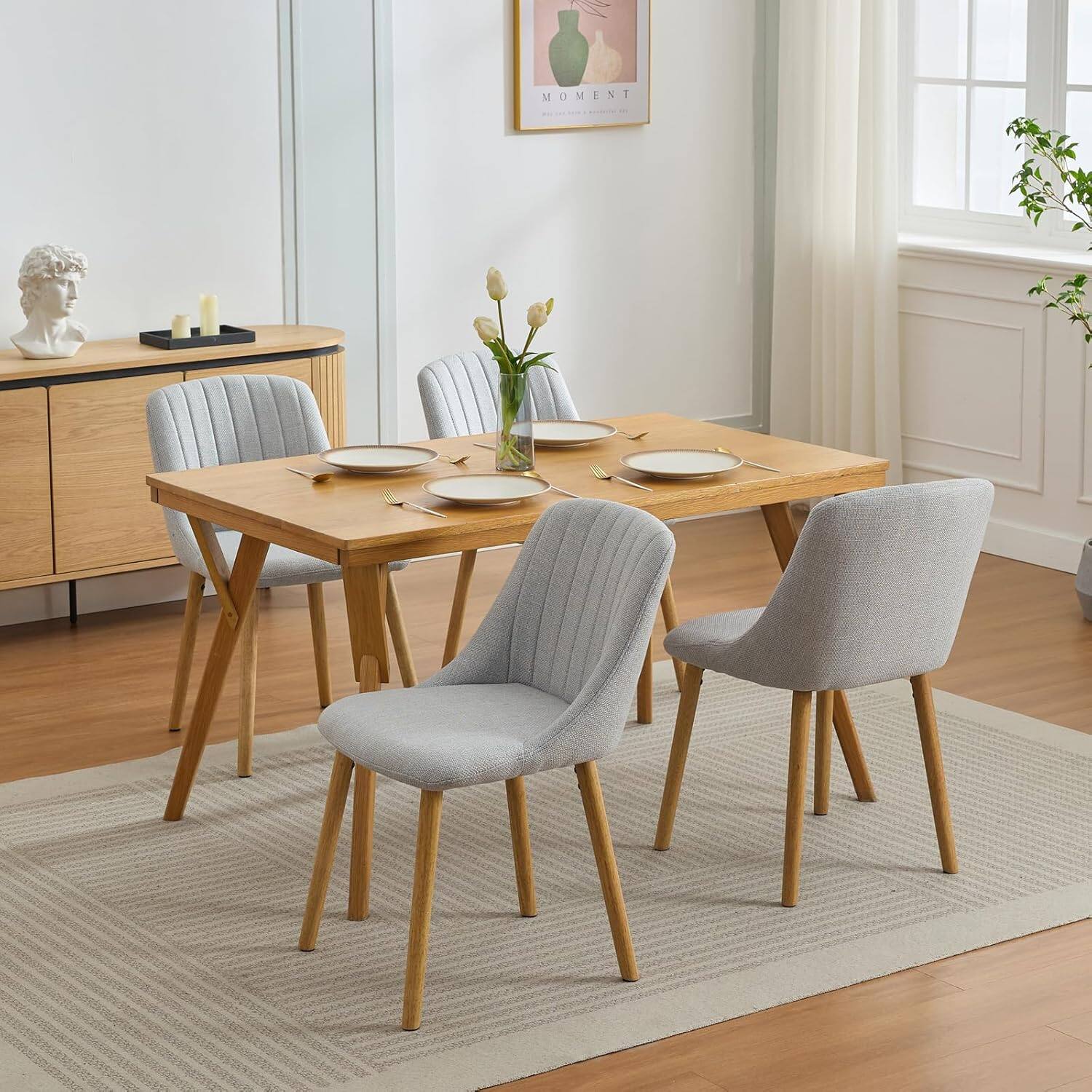 Alt View 6. Acekool - Dining Chairs Set of 2, Fabric Upholstered Kitchen Side Chairs with Curved Backrest & Oak Legs - Gray.
