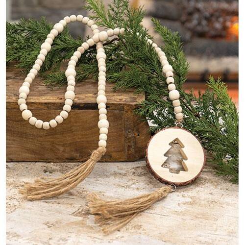 Angle. BreeBe - *Natural Wood Bead Tree Tag Garland - Natural.
