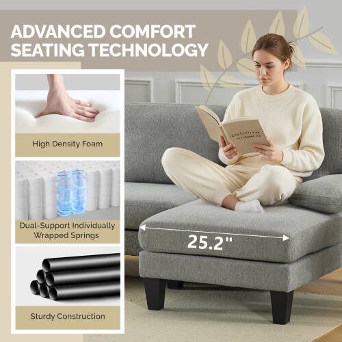 ADVANCED COMFORT SEATING TECHNOLOGY

- High Density Foam
- Dual-Support Individually Wrapped Springs
- Sturdy Construction

25.2"