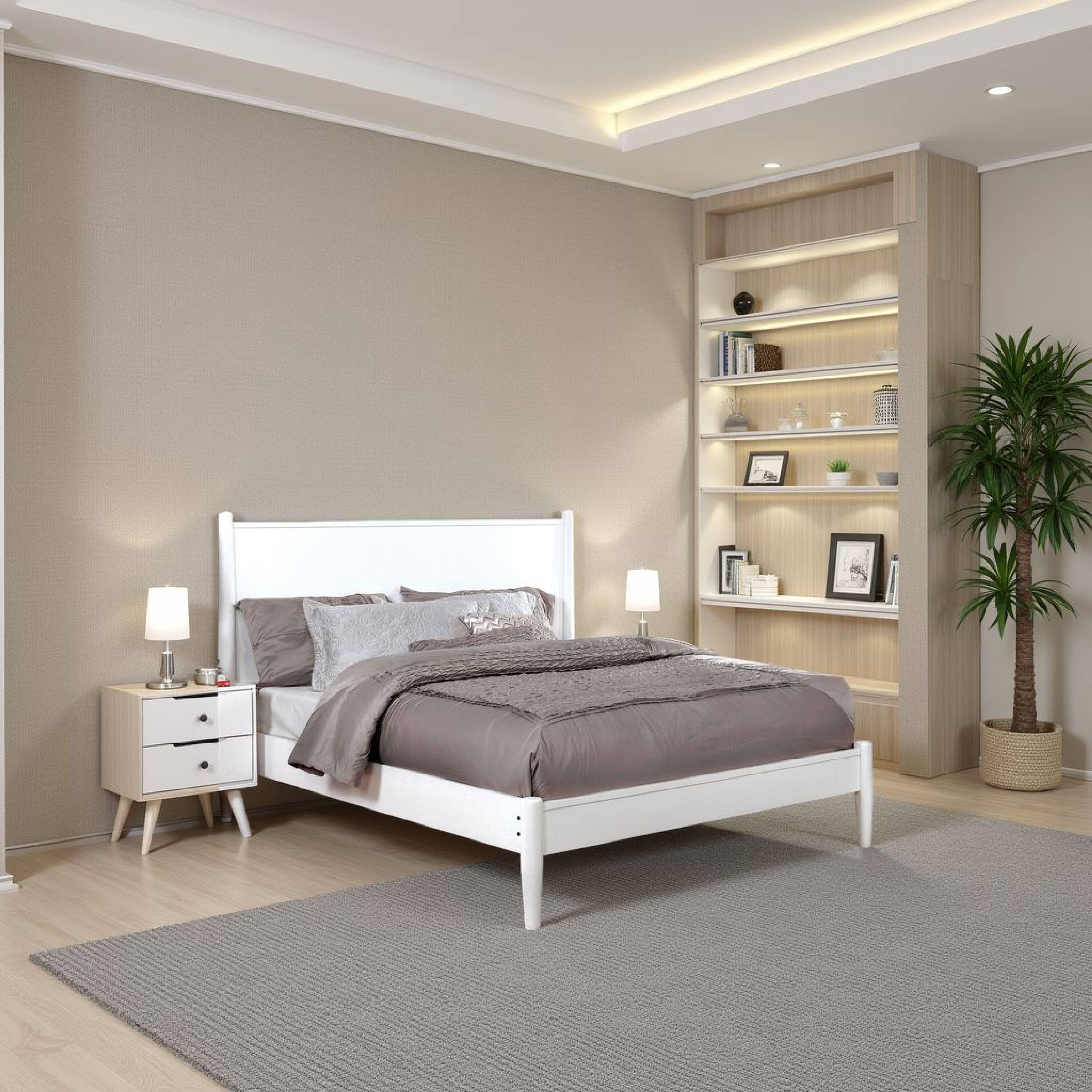 Alt View 5. Manhattan Lane - Transitional Wooden Full Bed with Round Tapered Legs and Headboard, White - White.