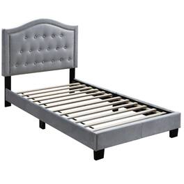 Manhattan Lane - Button Tufted Twin Velvet Bed with Curved Headboard - Gray