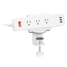 Mount-It! - Clamp‑On Desktop Power Strip with Surge Protection, 3 USB Ports & 3 AC Outlets for Convenient Desk Power - White