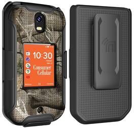 Nakedcellphone - Combo for Consumer Cellular IRIS Flip Phone - Hard Case and Belt Clip Holster - Camouflage