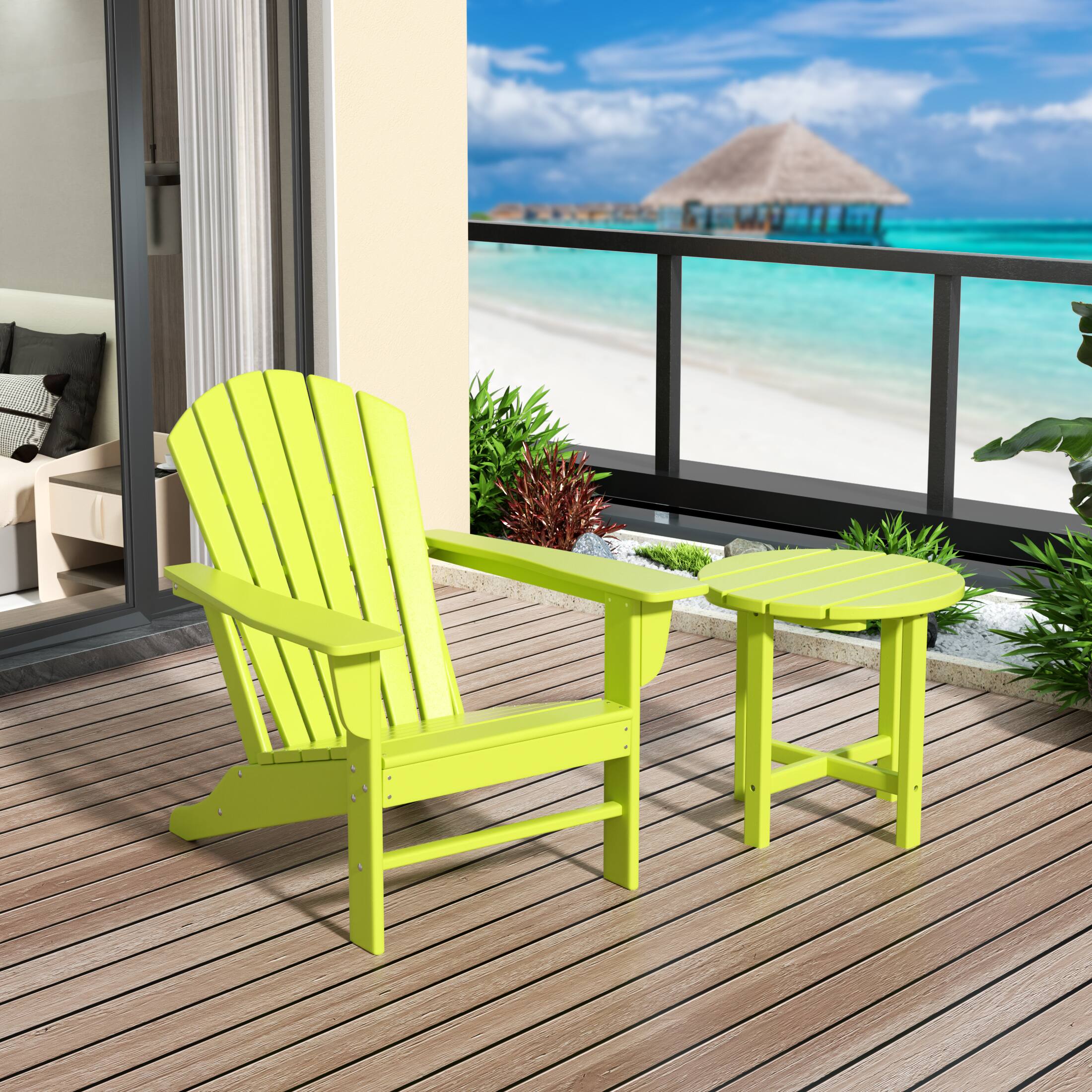 Angle. WestinTrends - WestinTrends Dylan Outdoor Adirondack Chair with Side Table Set - Lime.