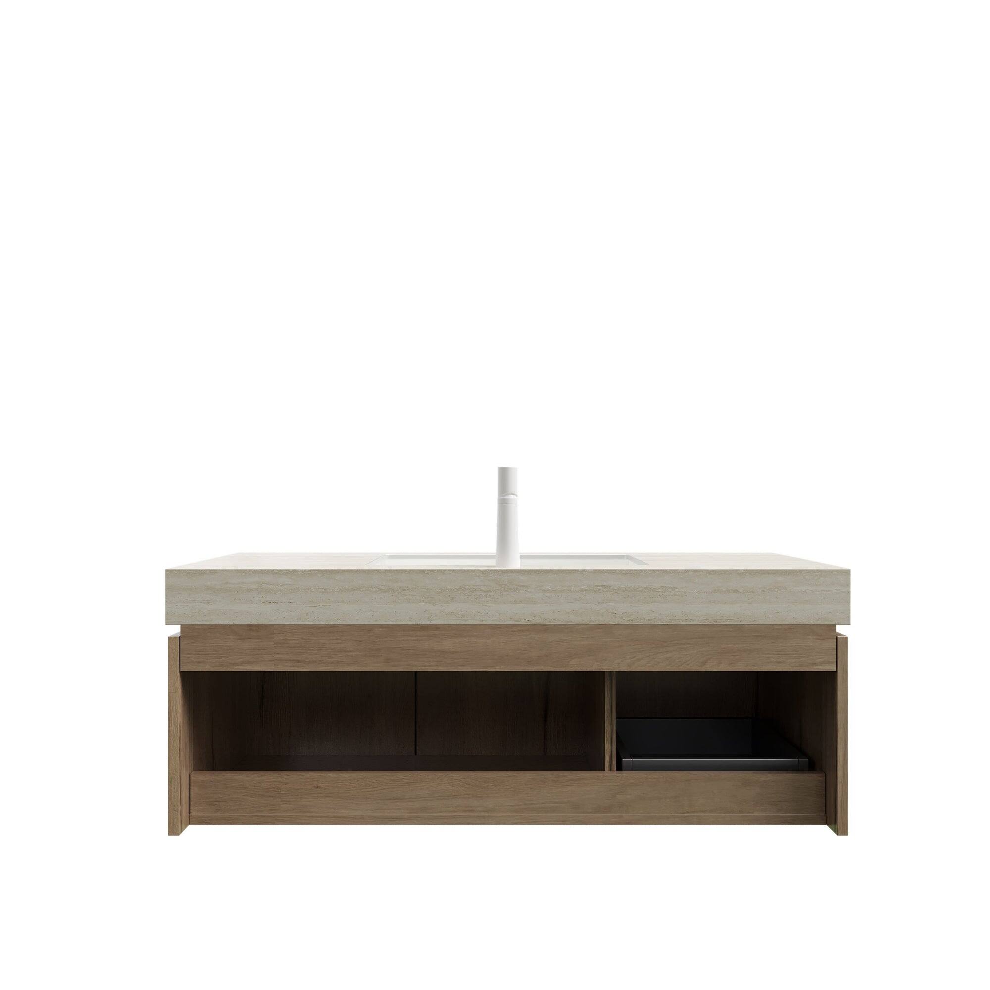 Alt View 3. Boyel Living - 48 Bathroom Vanity with 2 Doors Roma Travertine Countertop Basin White Oak - Beige,White Oak.